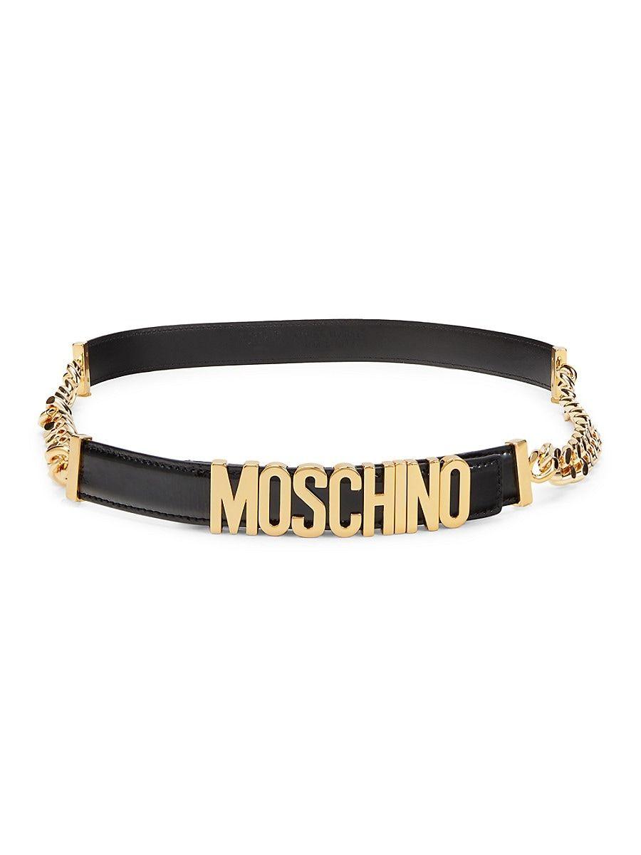 bout Worden Architectuur Moschino 1" Patent Leather Chain Belt in White | Lyst