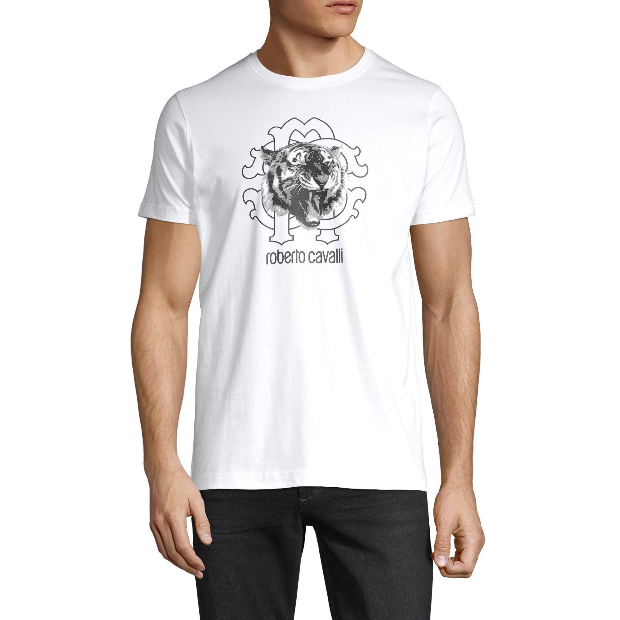 Roberto Cavalli Cotton Tiger Logo T-shirt in White for Men - Lyst