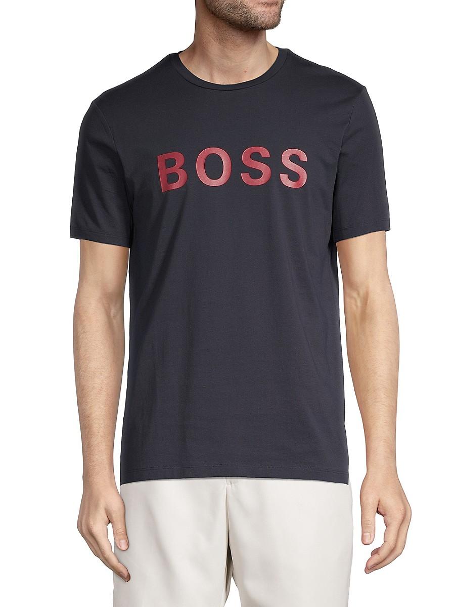 BOSS by HUGO BOSS Cotton Tiburt Logo-adorned T-shirt in Navy (Blue) for Men  | Lyst