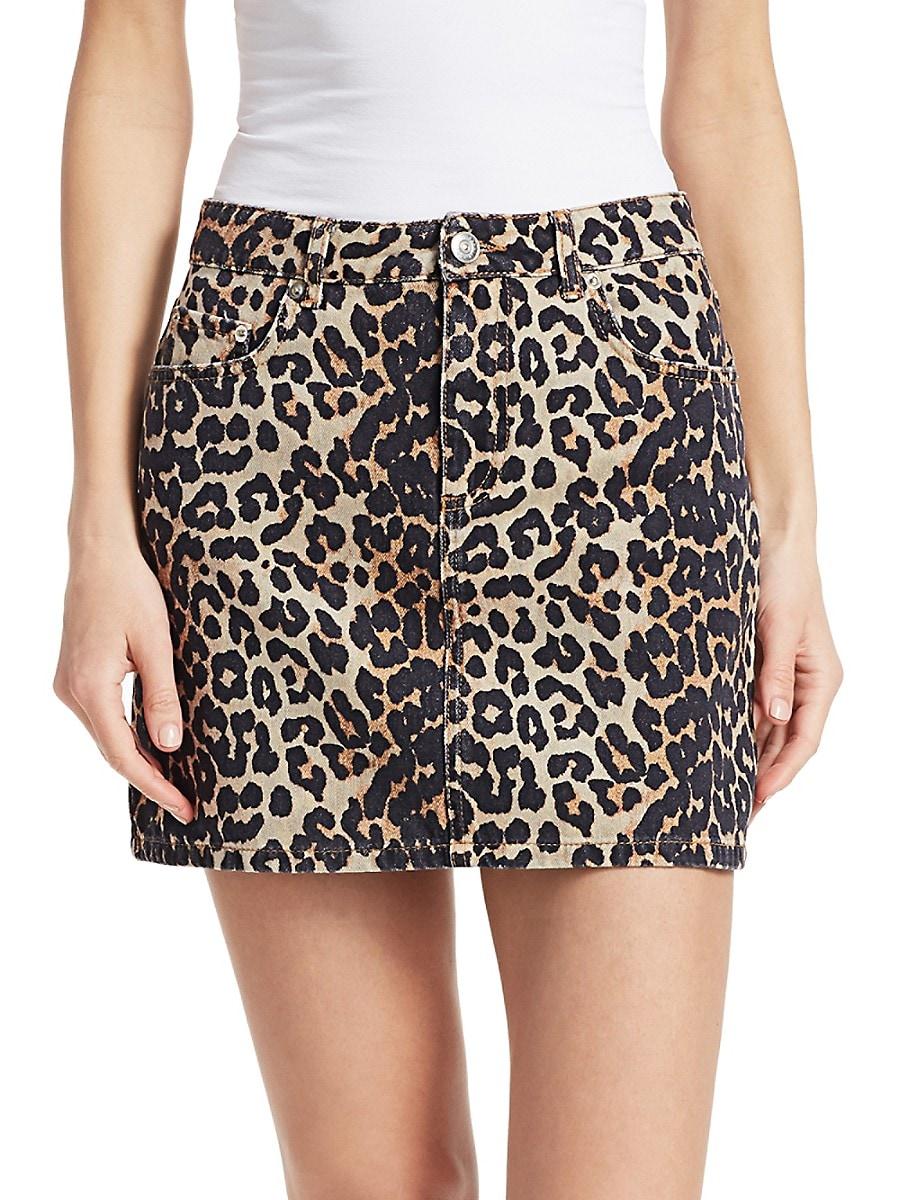 Ganni Leopard Denim Skirt | Lyst