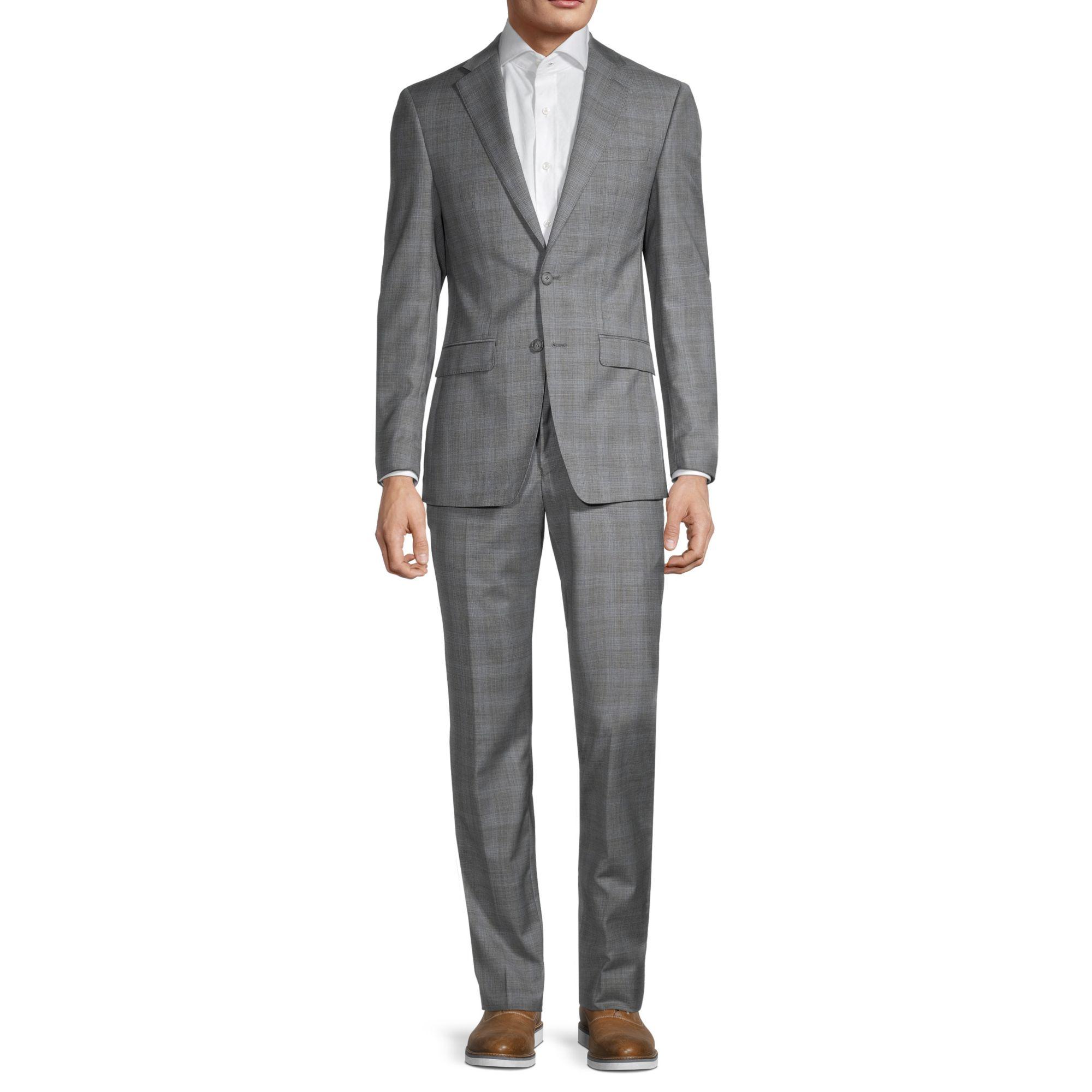Calvin Klein Slim-fit Plaid Wool-blend Suit in Gray for Men - Lyst