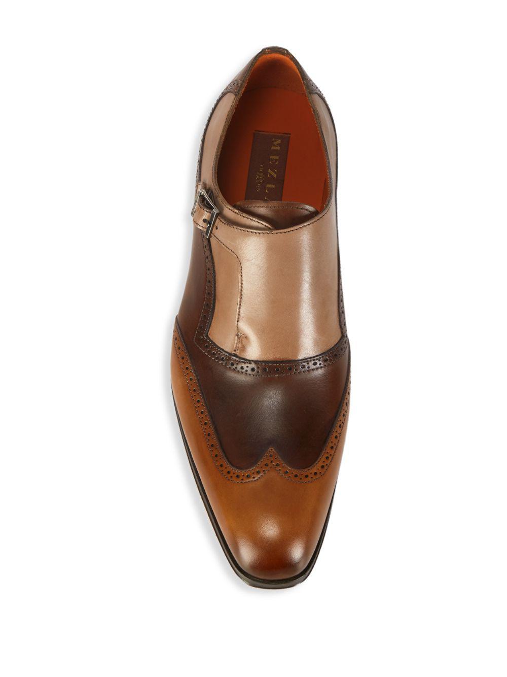 Mezlan Wingtip Toe Leather Monk-strap Shoes in Cognac (Brown) for Men - Lyst
