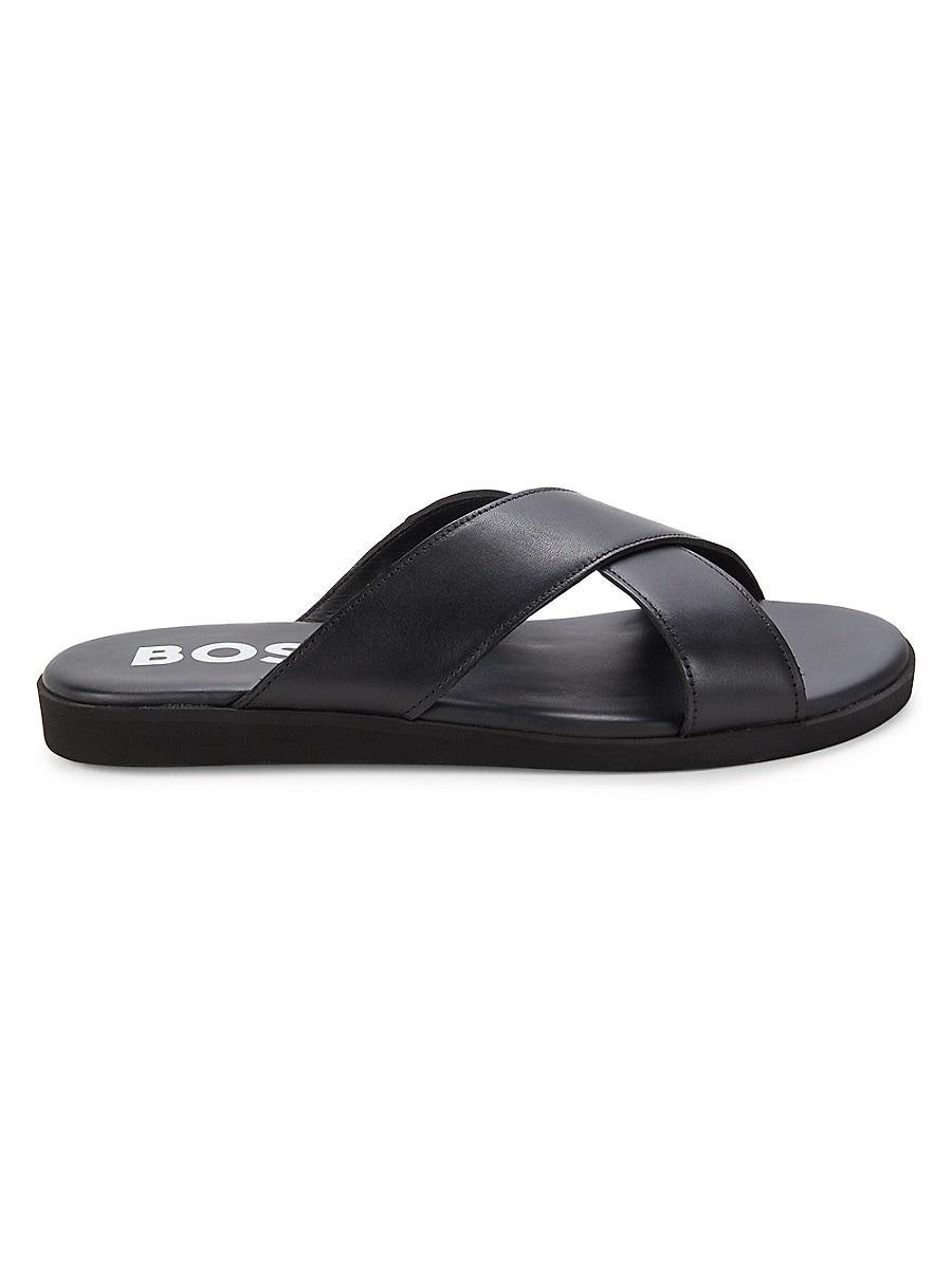 BOSS Darrel Crisscross Leather Flat Sandals in Black for Men Lyst
