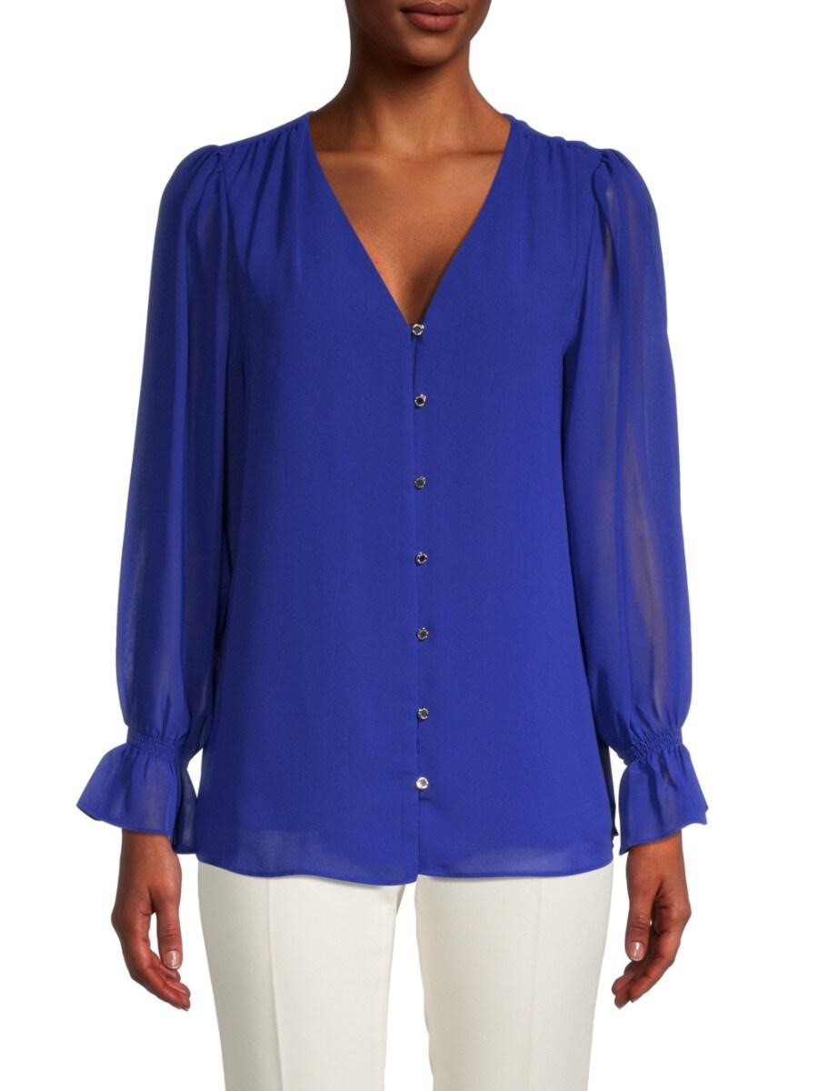 Calvin Klein Sheer-sleeve Blouse in Blue | Lyst
