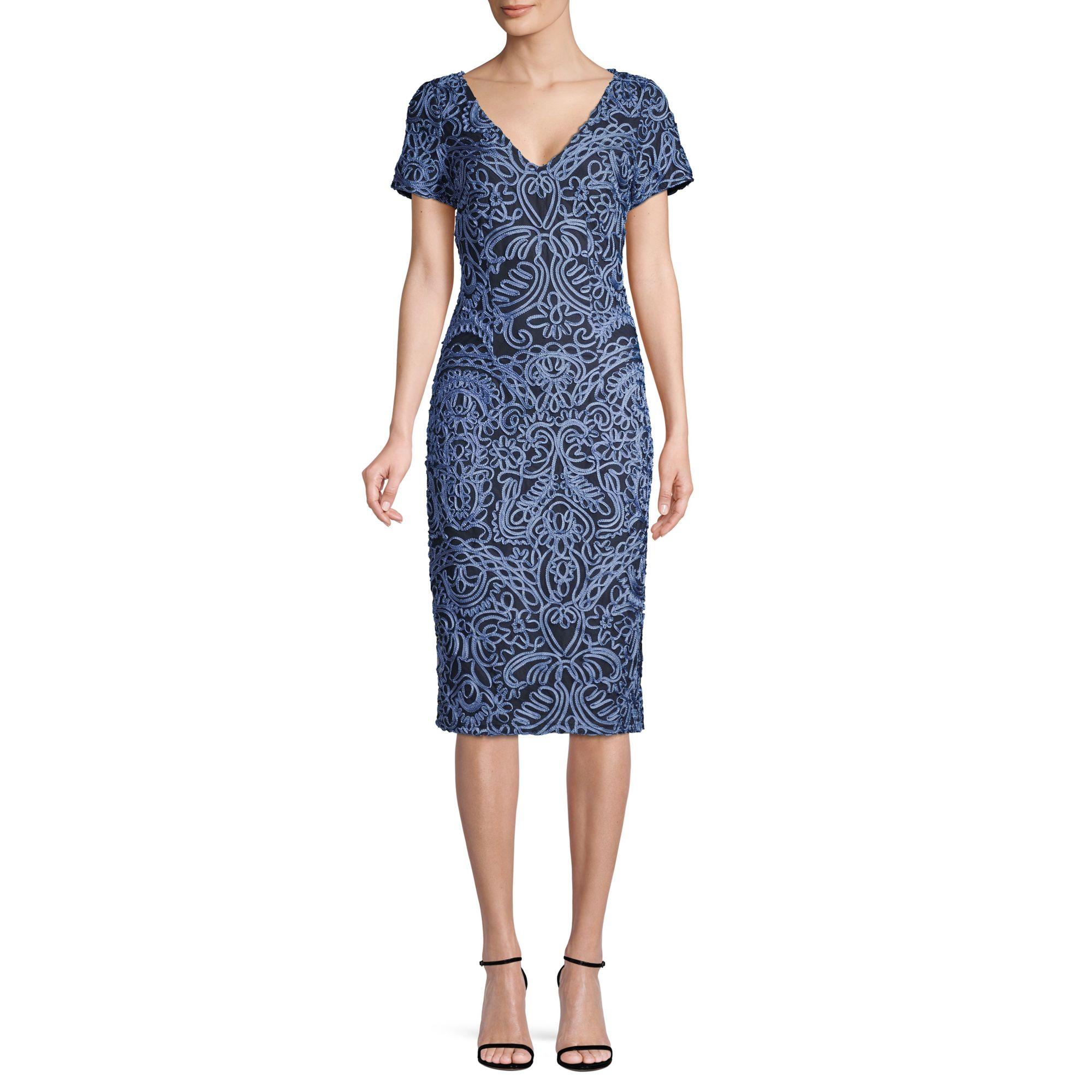 JS Collections Synthetic Soutache-trimmed Sheath Dress in Cloud Navy ...