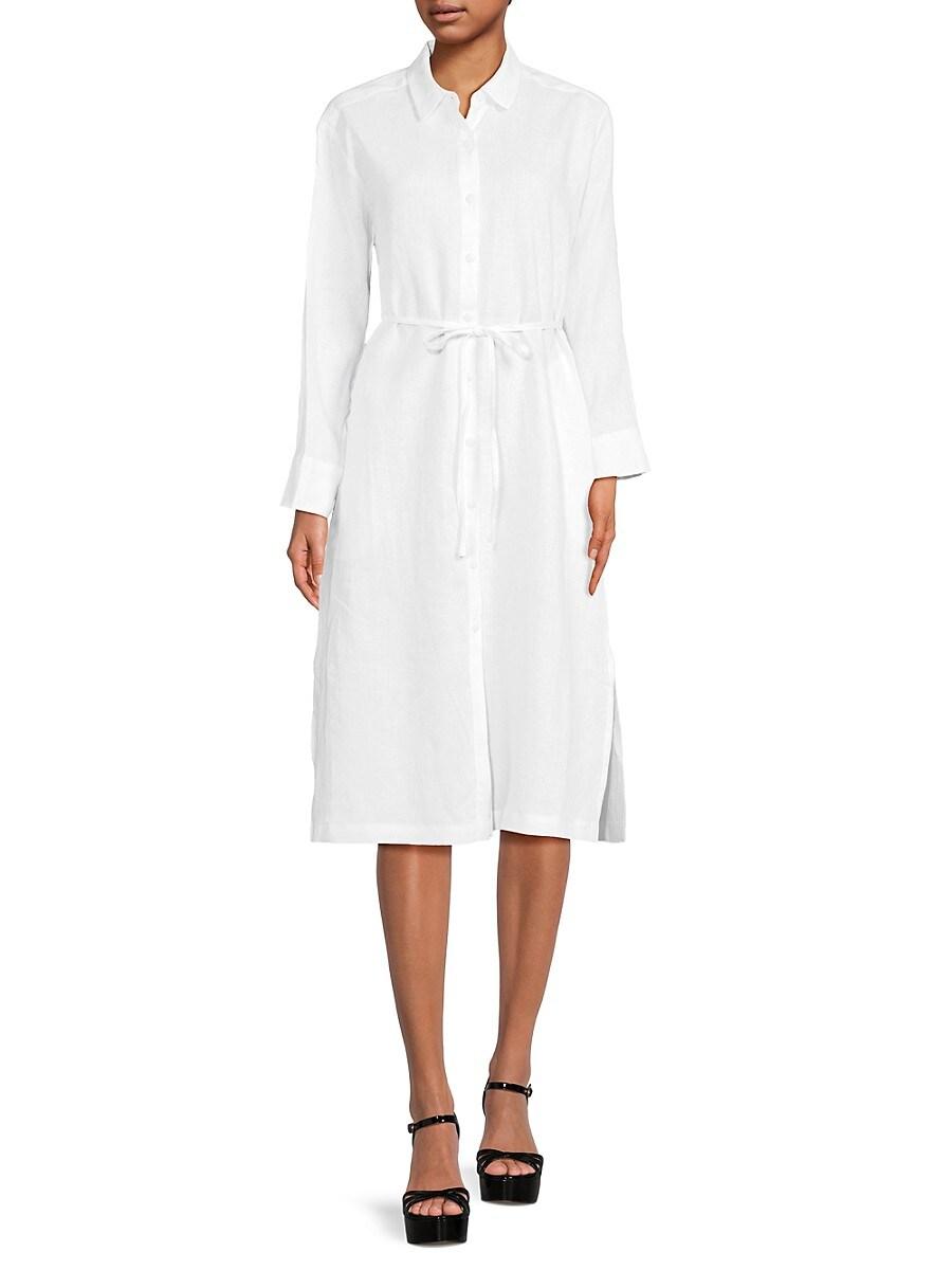 Saks Fifth Avenue 100% Linen Long-Sleeve Midi Shirtdress in White | Lyst UK