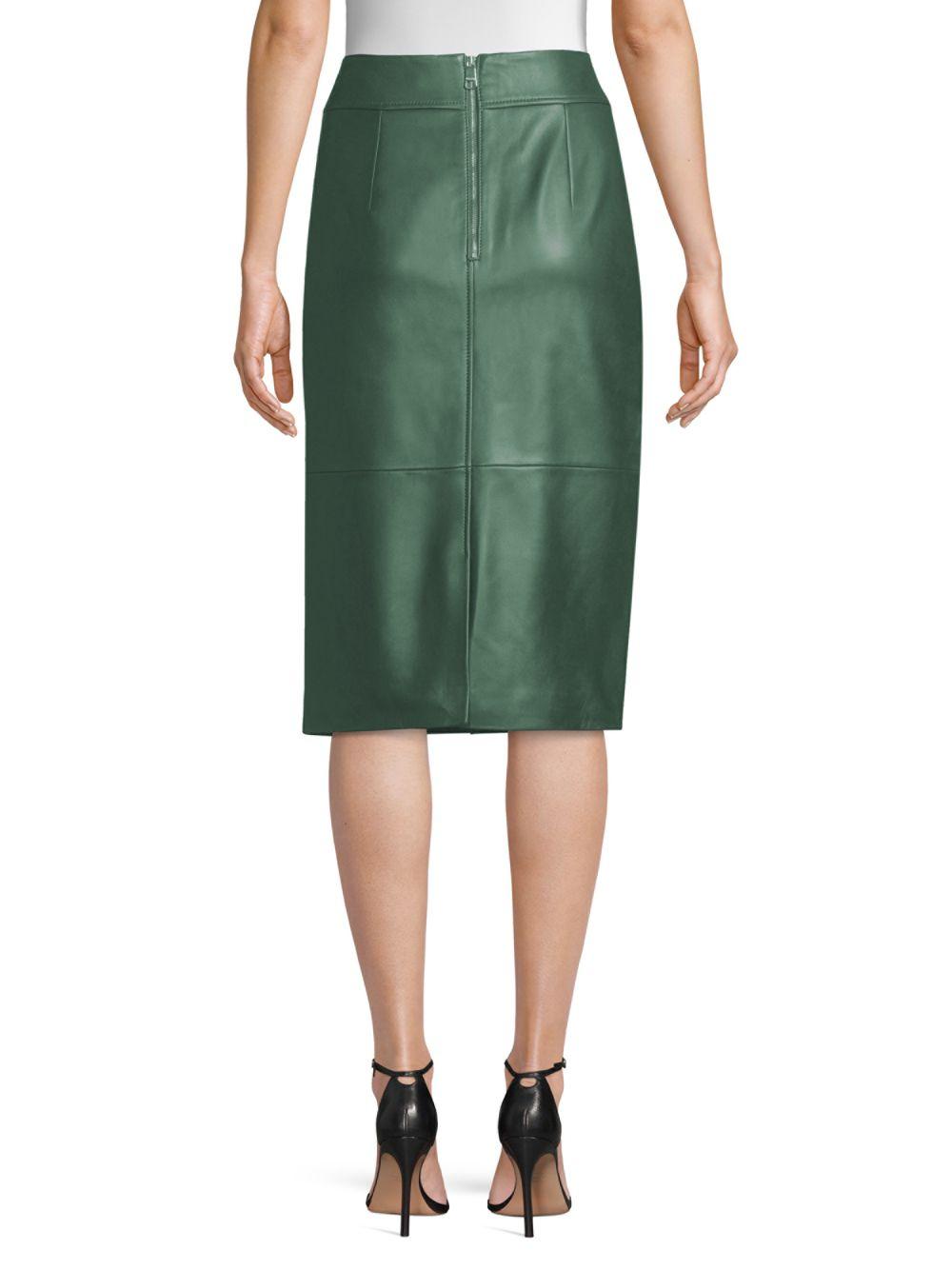 hugo boss green leather pencil skirt