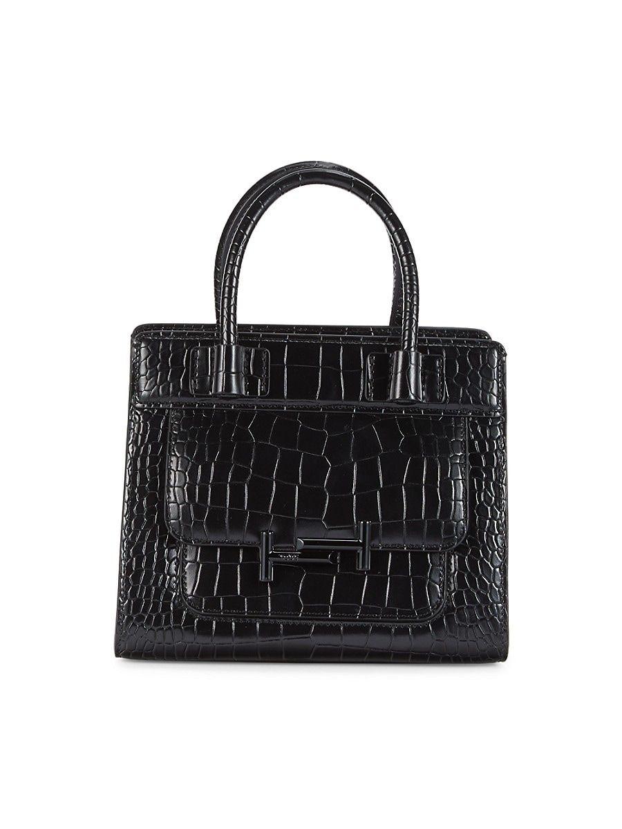 Tod's Mini Amu Crocembossed Leather Top Handle Bag in Black Lyst