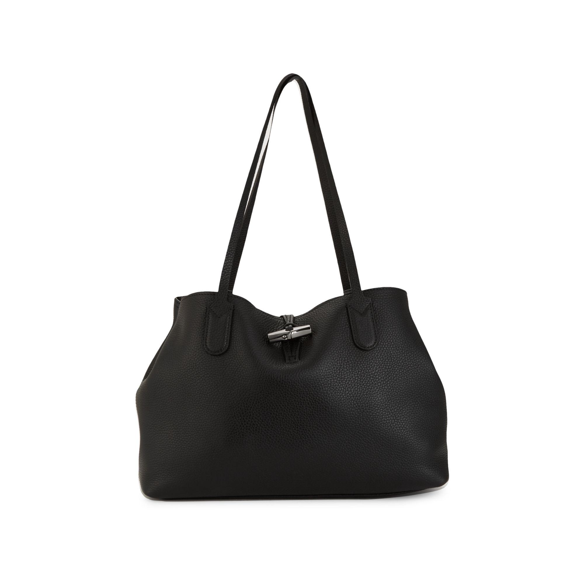 Longchamp Roseau Essential Medium Leather Shoulder Tote Bag in Black Lyst