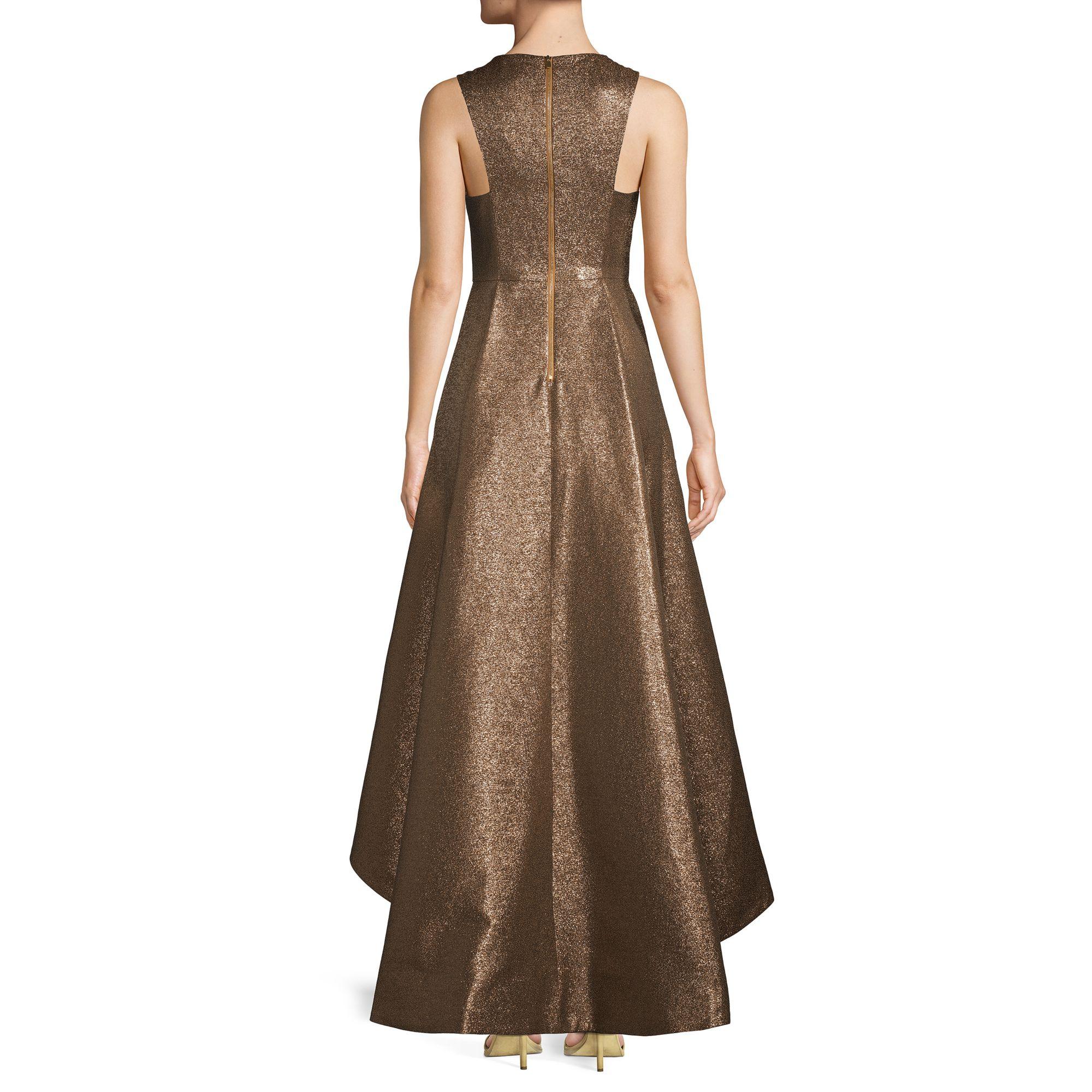 Calvin Klein Metallic High-low Gown in Brown | Lyst