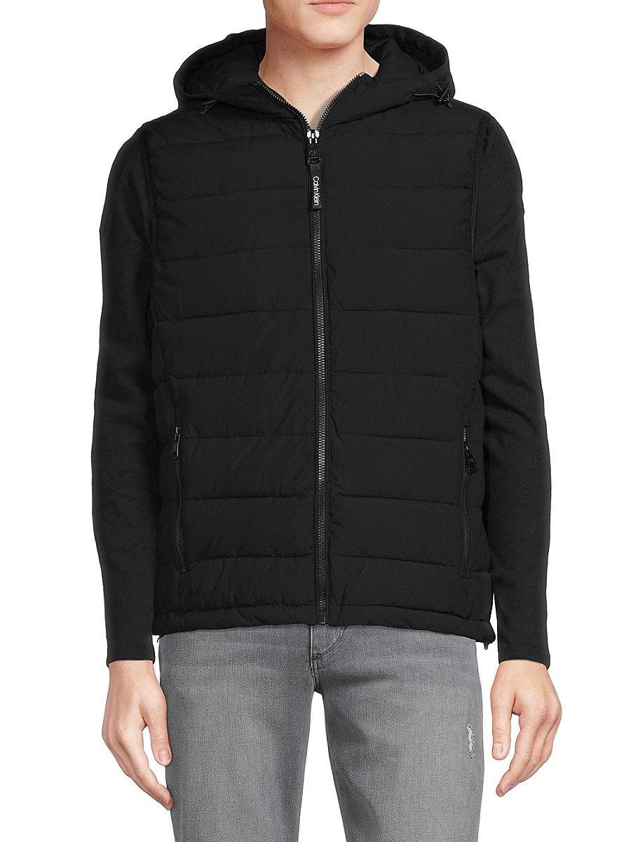 Calvin Klein Full Zip Hooded Puffer Jacket in Black for Men | Lyst