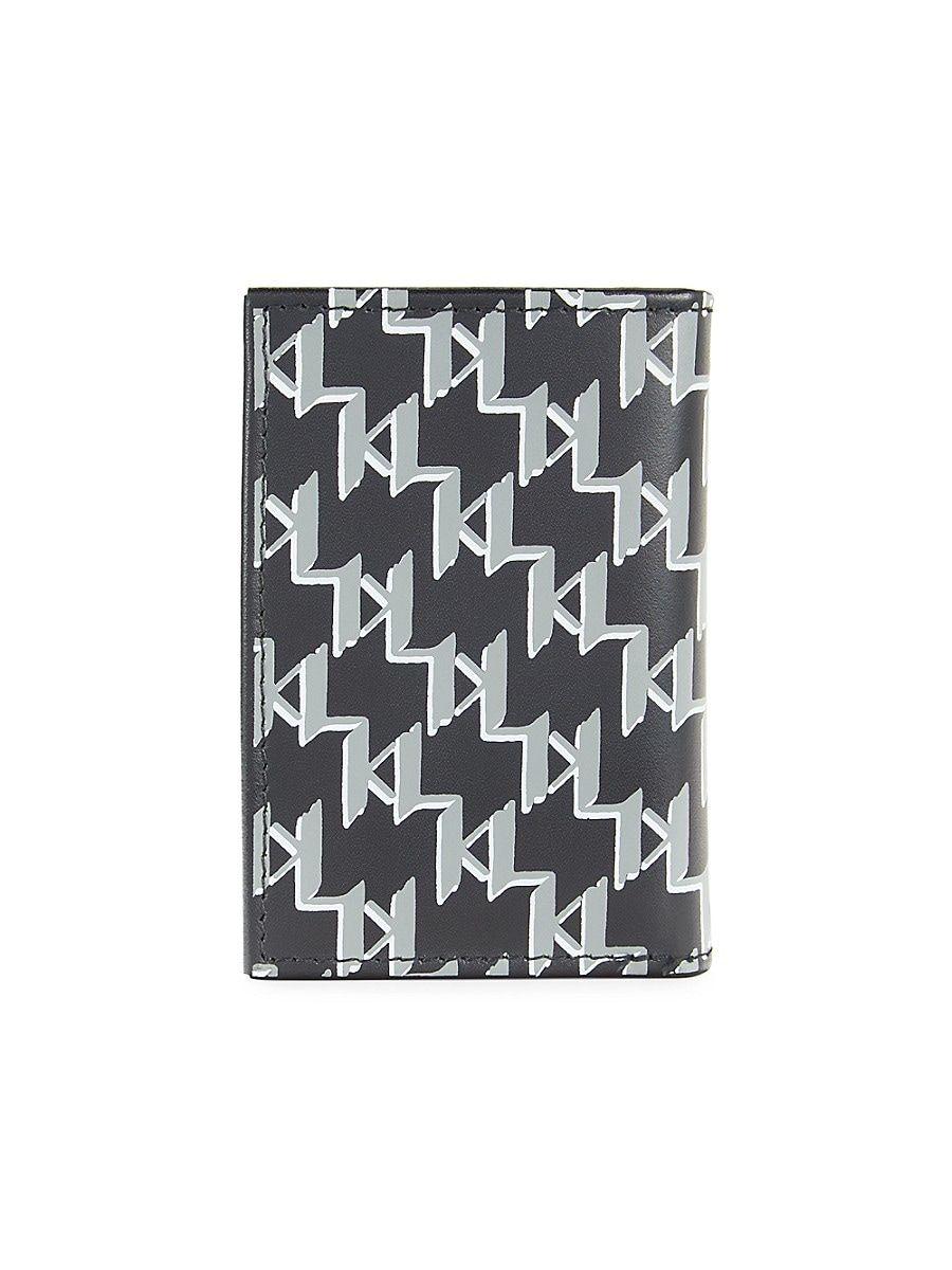 Karl Lagerfeld Monogram Leather Bi Fold Wallet in Black for Men | Lyst