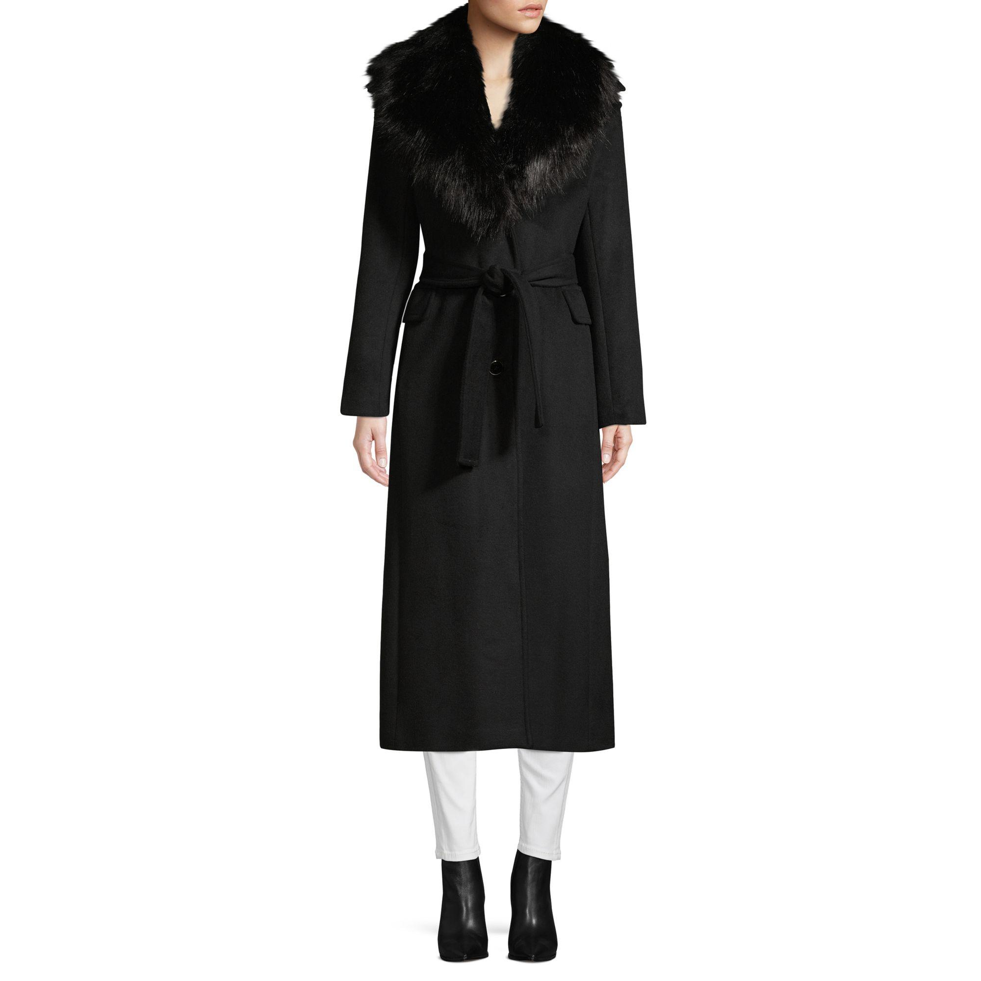 calvin klein faux fur wrap coat