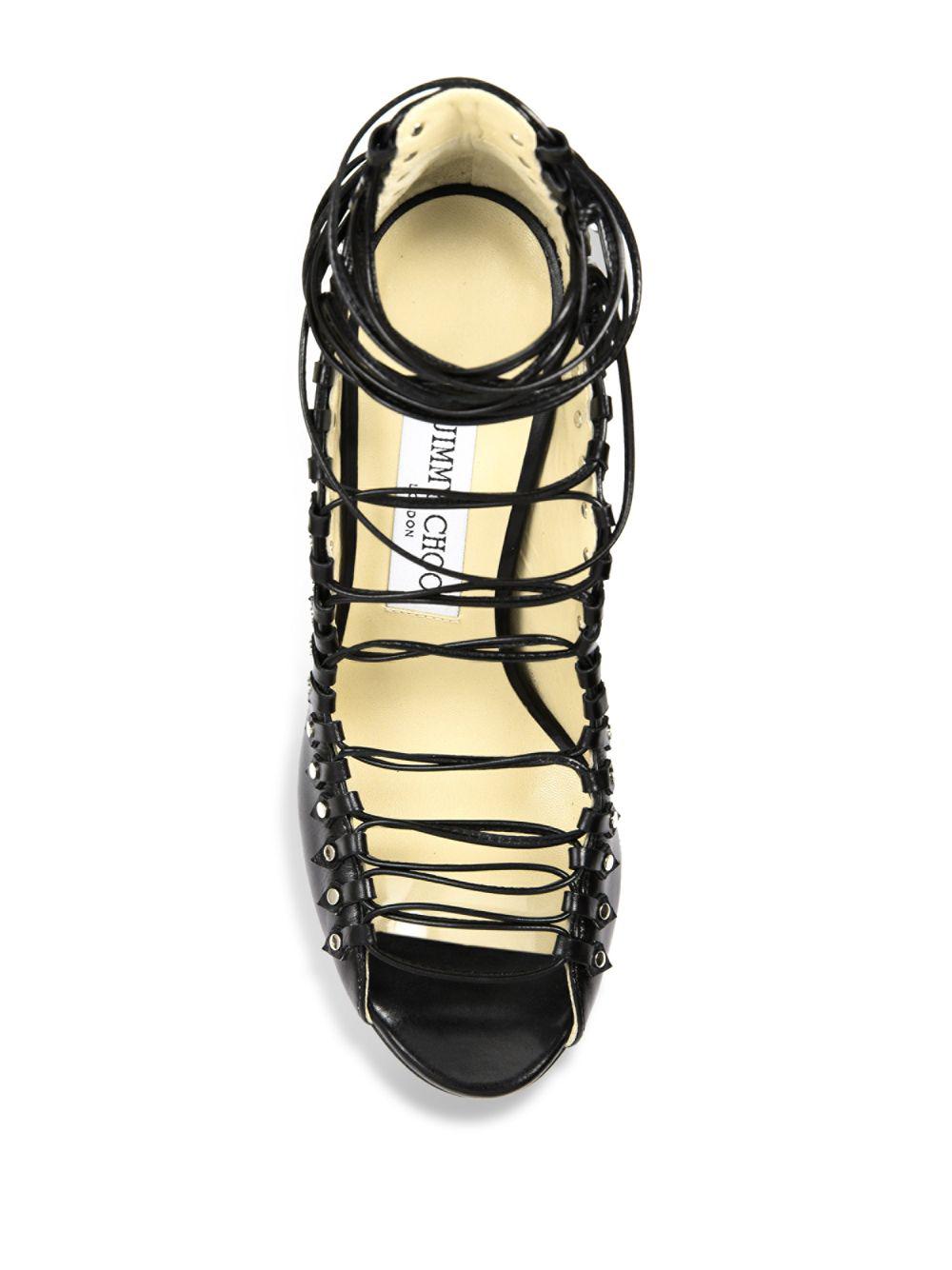 Lyst Jimmy Choo Koko  100 Leather Lace up Sandals  in Black
