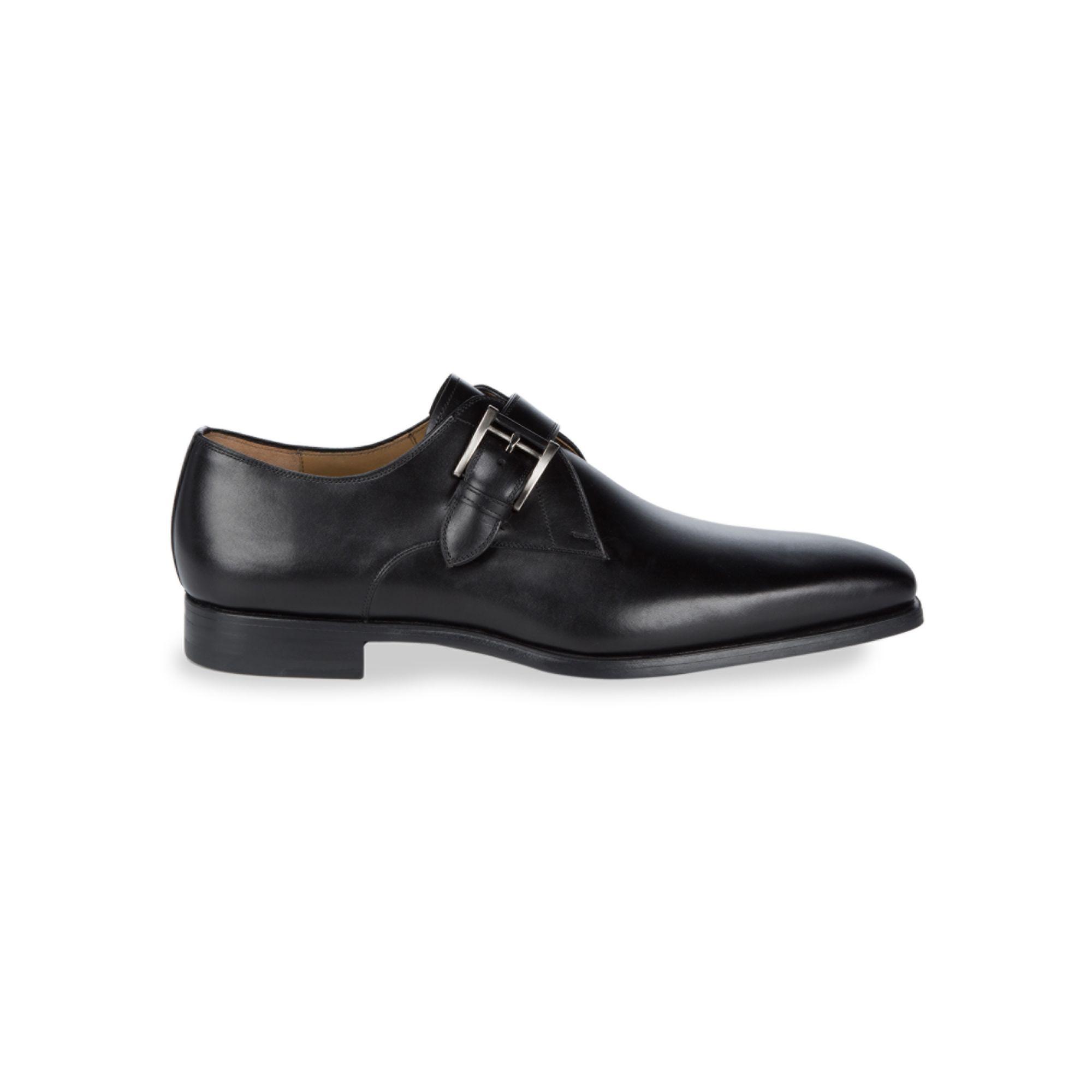 Magnanni Almond Toe Leather Monk Strap in Black for Men - Lyst