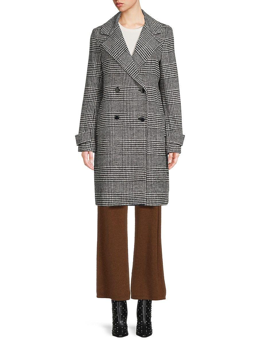 Elie Tahari Houndstooth Double Breasted Coat in Gray Lyst