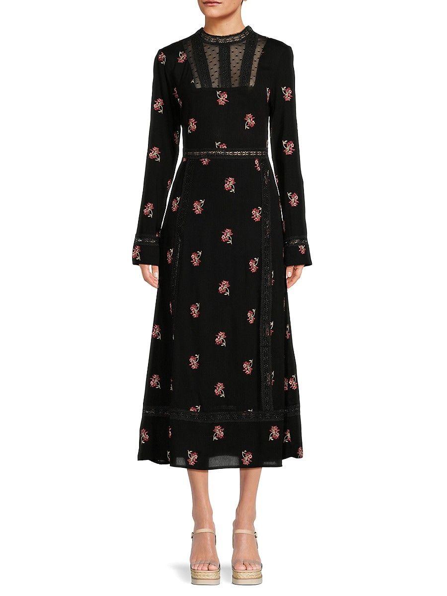 English Factory Embroidered Midi Dress in Black Lyst