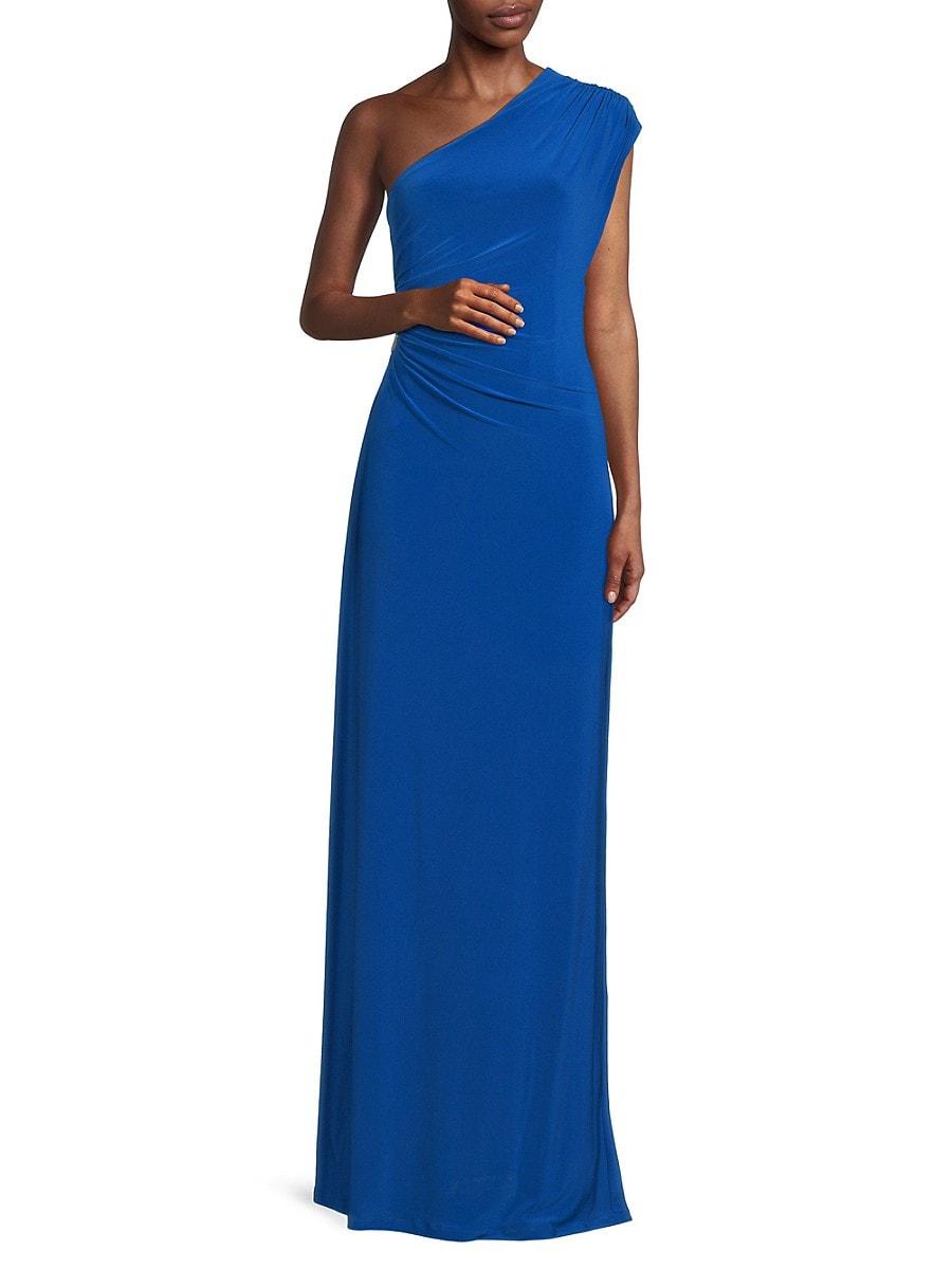 BCBGMAXAZRIA One Shoulder Jersey Column Gown in Blue Lyst