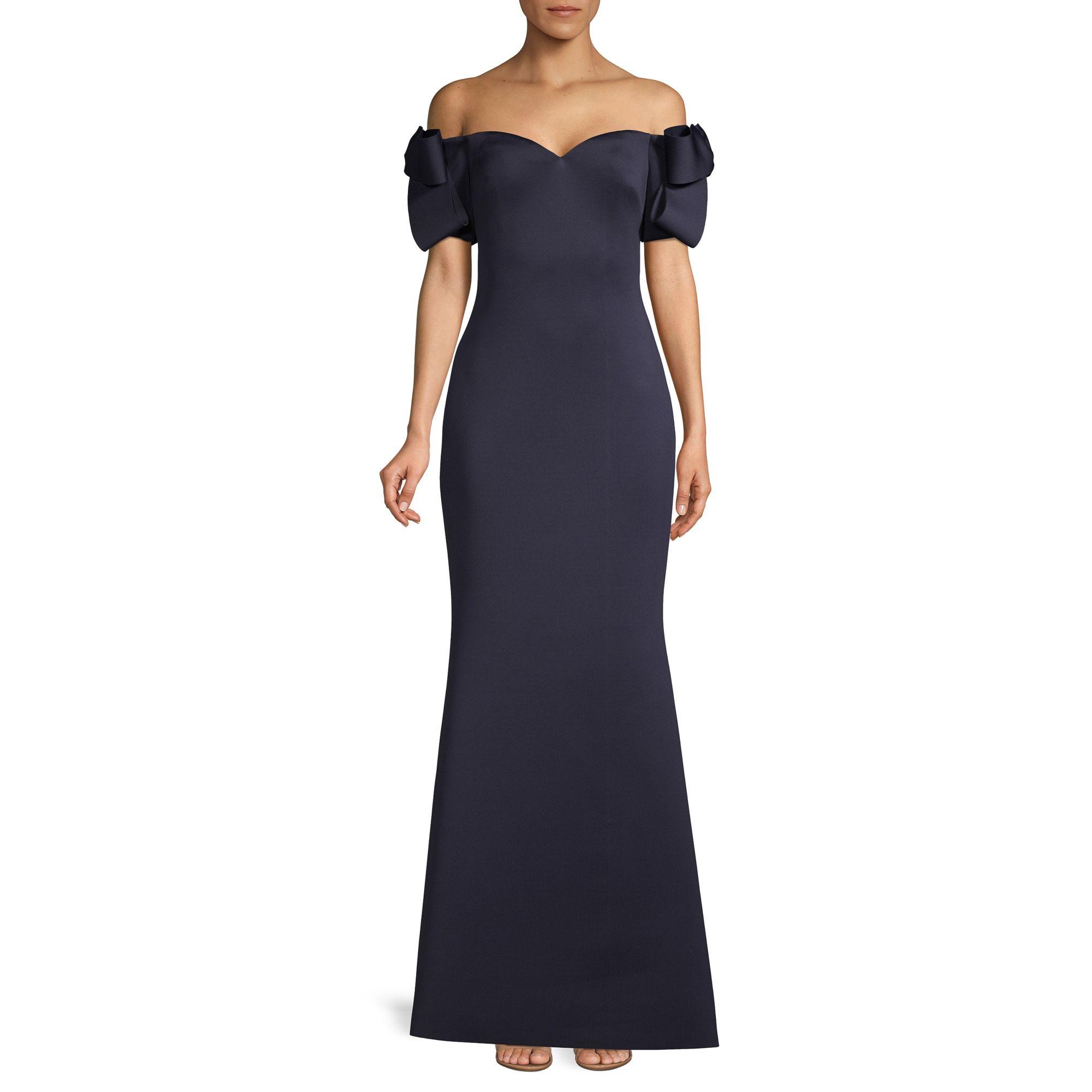 Badgley Mischka Off-the-shoulder Bow-sleeve Gown in Blue | Lyst
