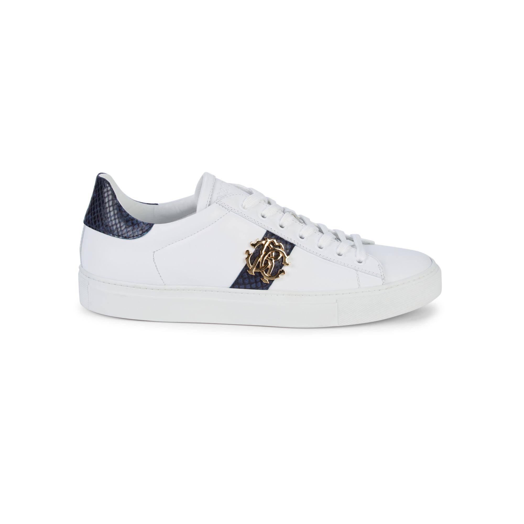 roberto cavalli logo leather sneakers