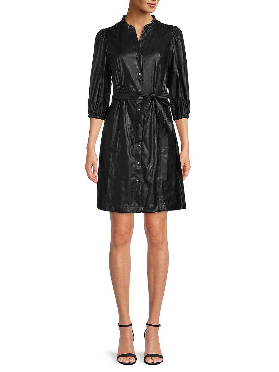 Nanette Lepore Faux Leather Mini Dress in Black | Lyst