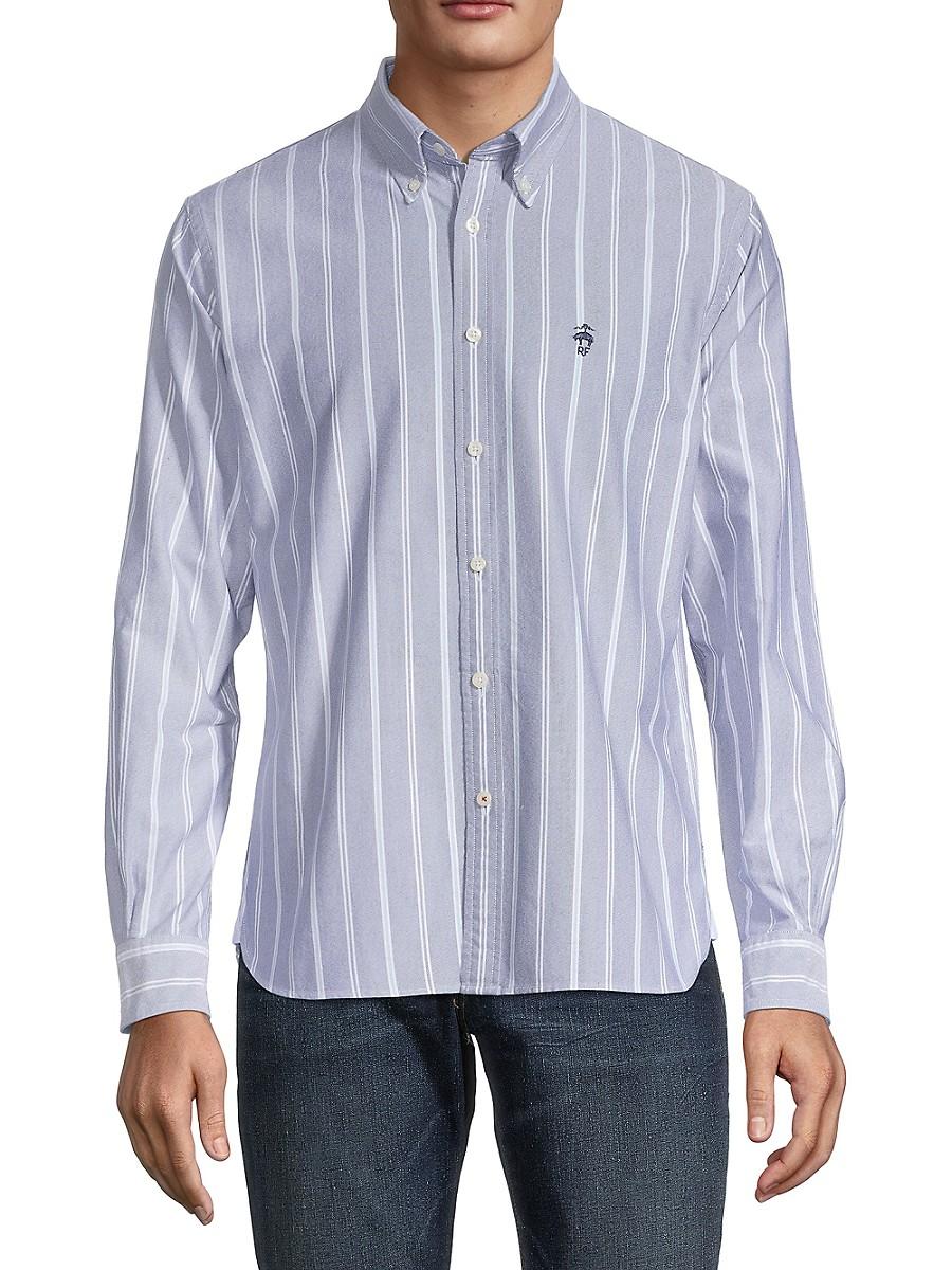 Brooks Brothers Logo Striped Shirt in Blue for Men | Lyst