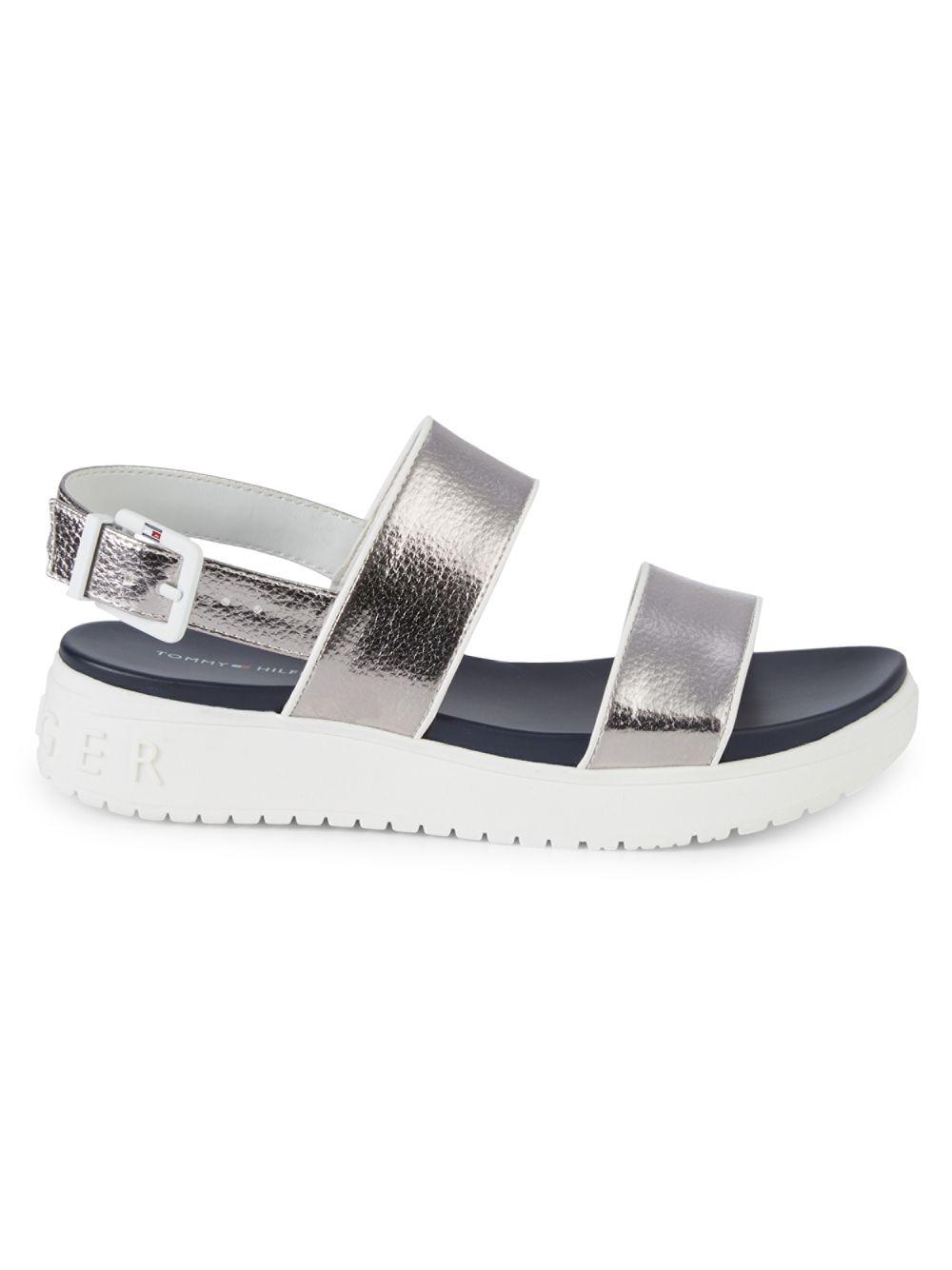 tommy hilfiger shiny metallic flatform sandal