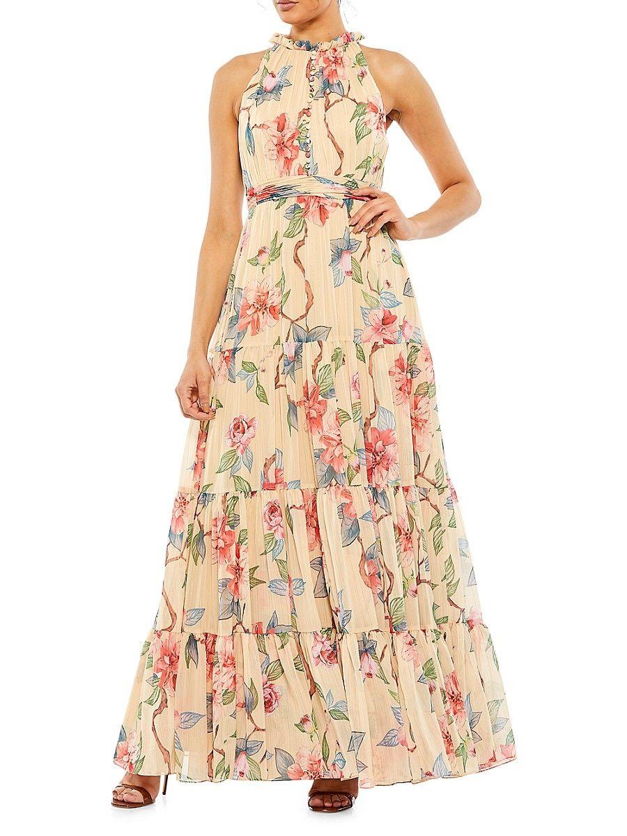 Mac Duggal Floral Tiered Chiffon A Line Gown | Lyst
