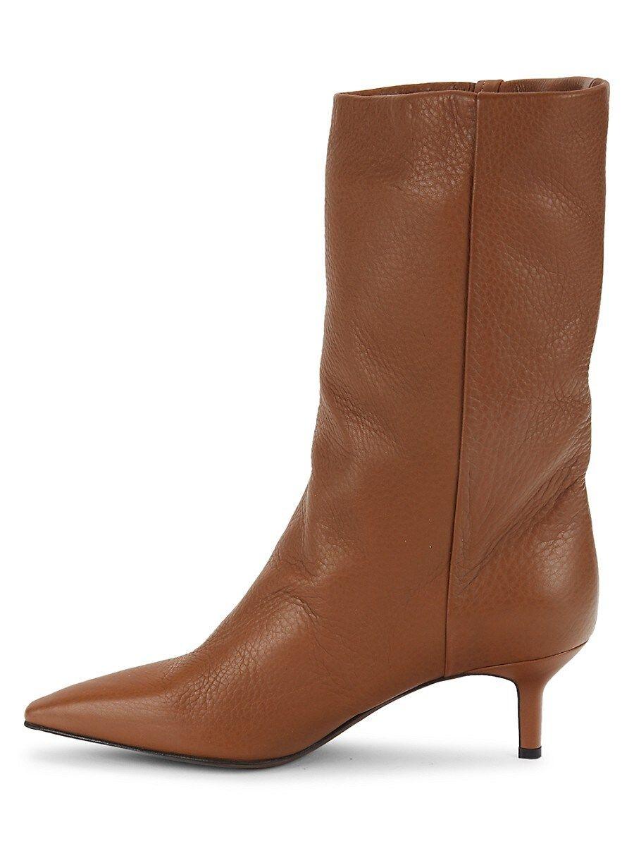 Brunello Cucinelli Grain Leather Kitten Heel Mid-calf Boots in Brown | Lyst