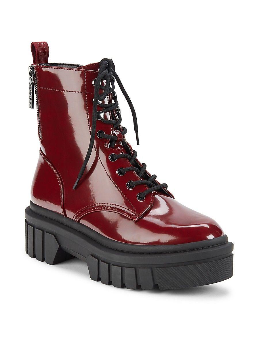 Guess Gwforina Chunky Combat Boots in Red | Lyst