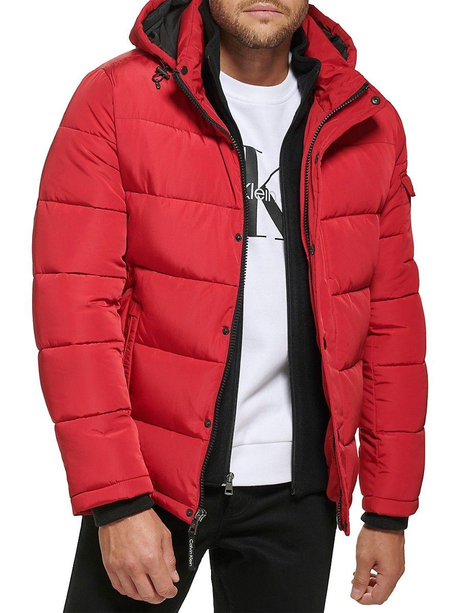 Calvin Klein Polar Hooded Puffer Bib Jacket in Red for Men | Lyst