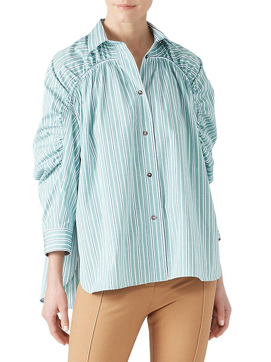 Cedric Charlier Striped Ruched Sleeve Shirt in Blue | Lyst