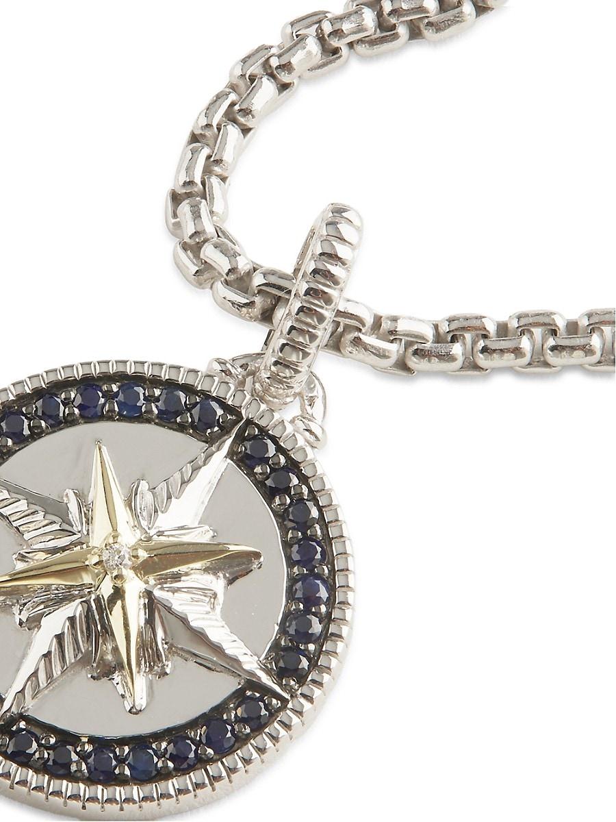 Effy 14K Tcw Diamond And Sapphire Compass Pendant Necklace