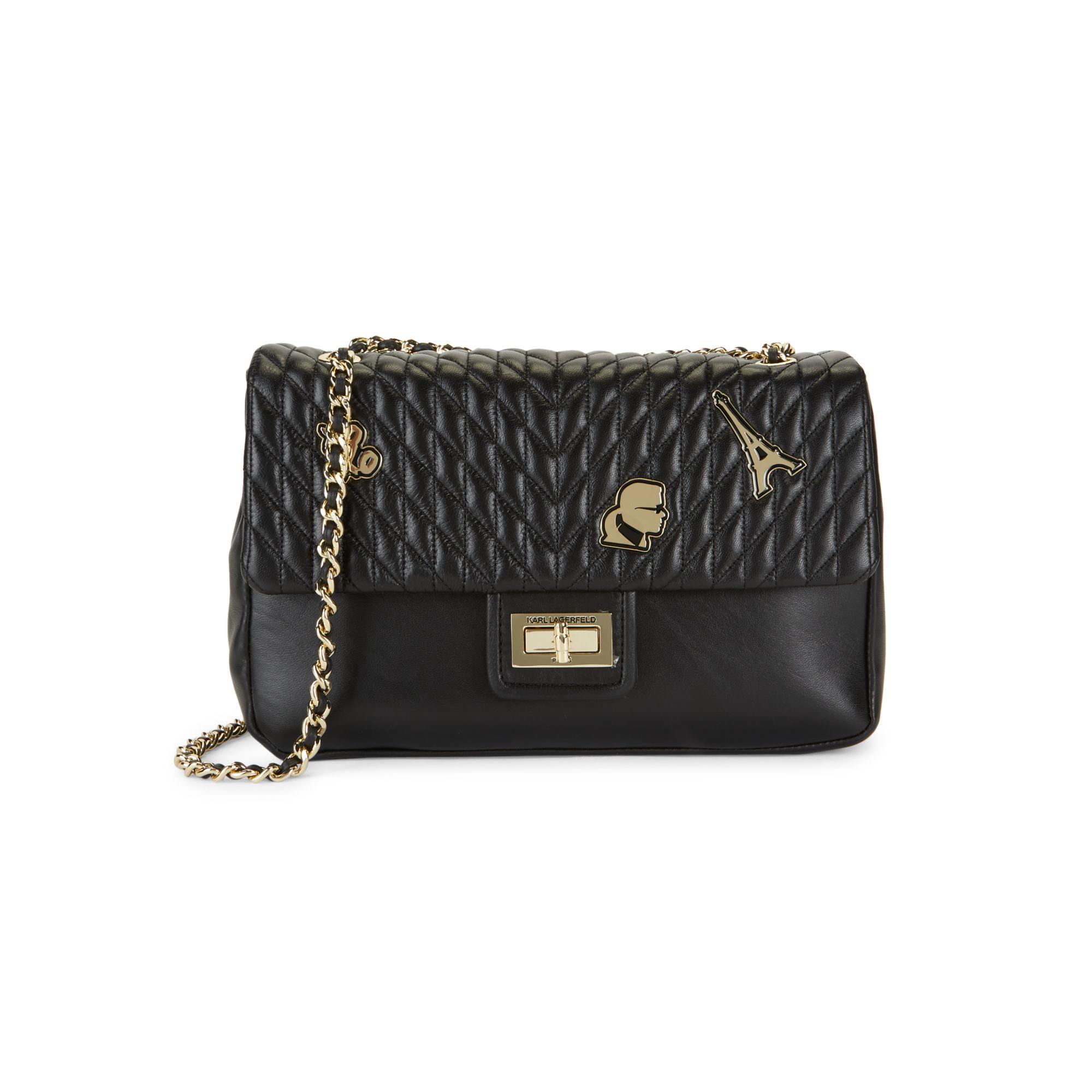 Karl Lagerfeld Agyness Quilted Leather Shoulder Bag in Black - Lyst