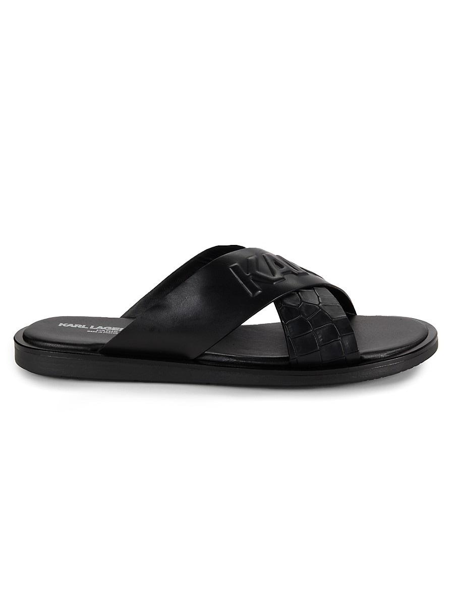 Karl Lagerfeld Logo Leather Flat Sandals in Black for Men Lyst