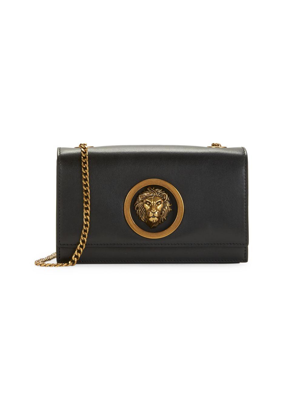 Versus Lion Logo Leather Shoulder Bag in Black