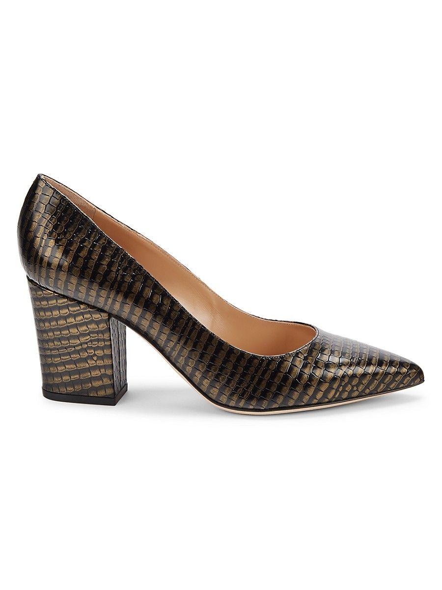 Sergio Rossi Block Heel Embossed Leather Pumps in Brown Lyst