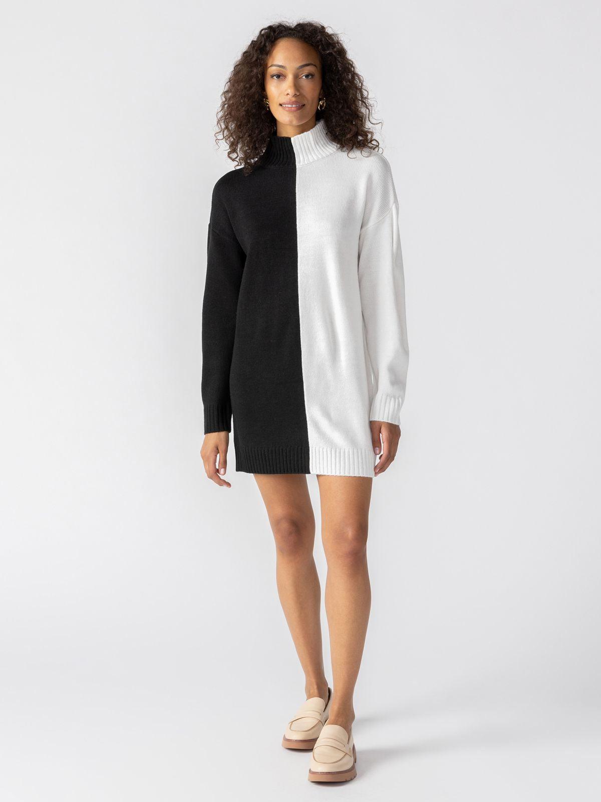 Sanctuary Half u0026 Half Sweater Dress Black Winter White | Lyst