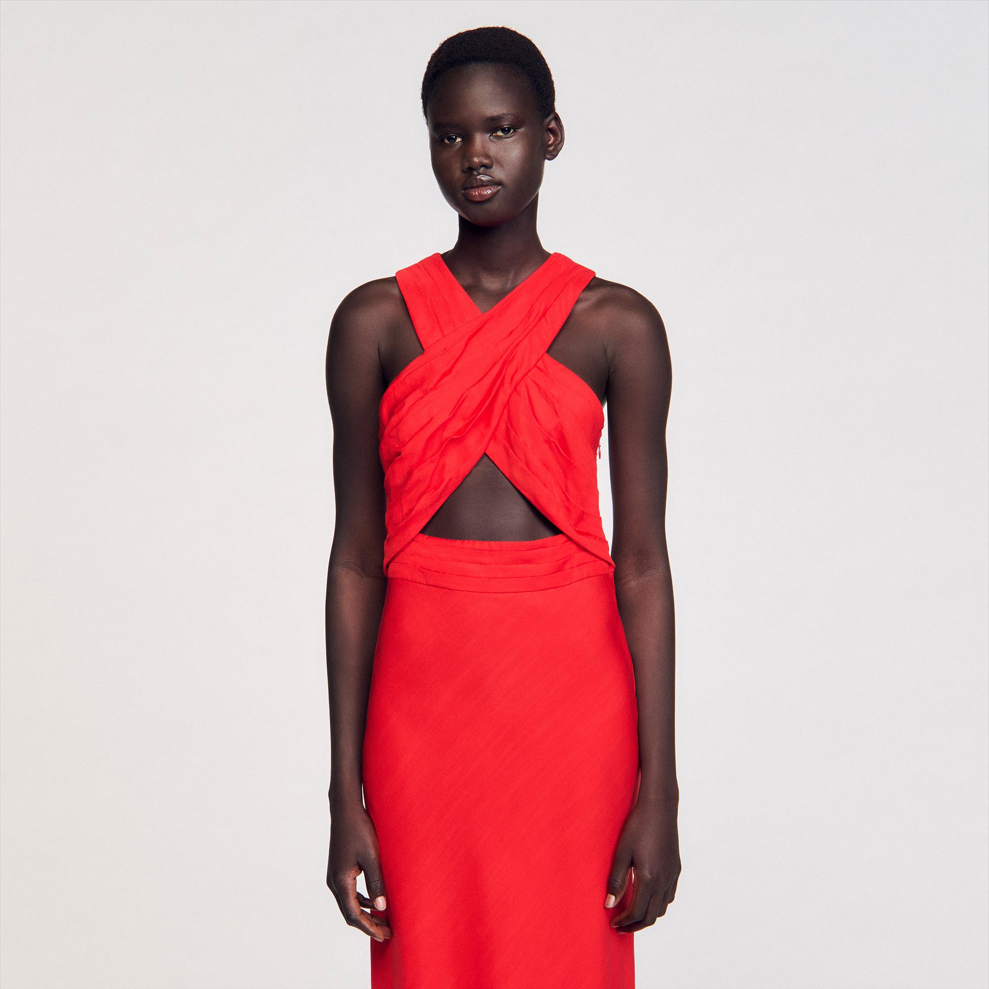 Sandro Ruffle-Detail Maxi Dress in Red | Lyst UK