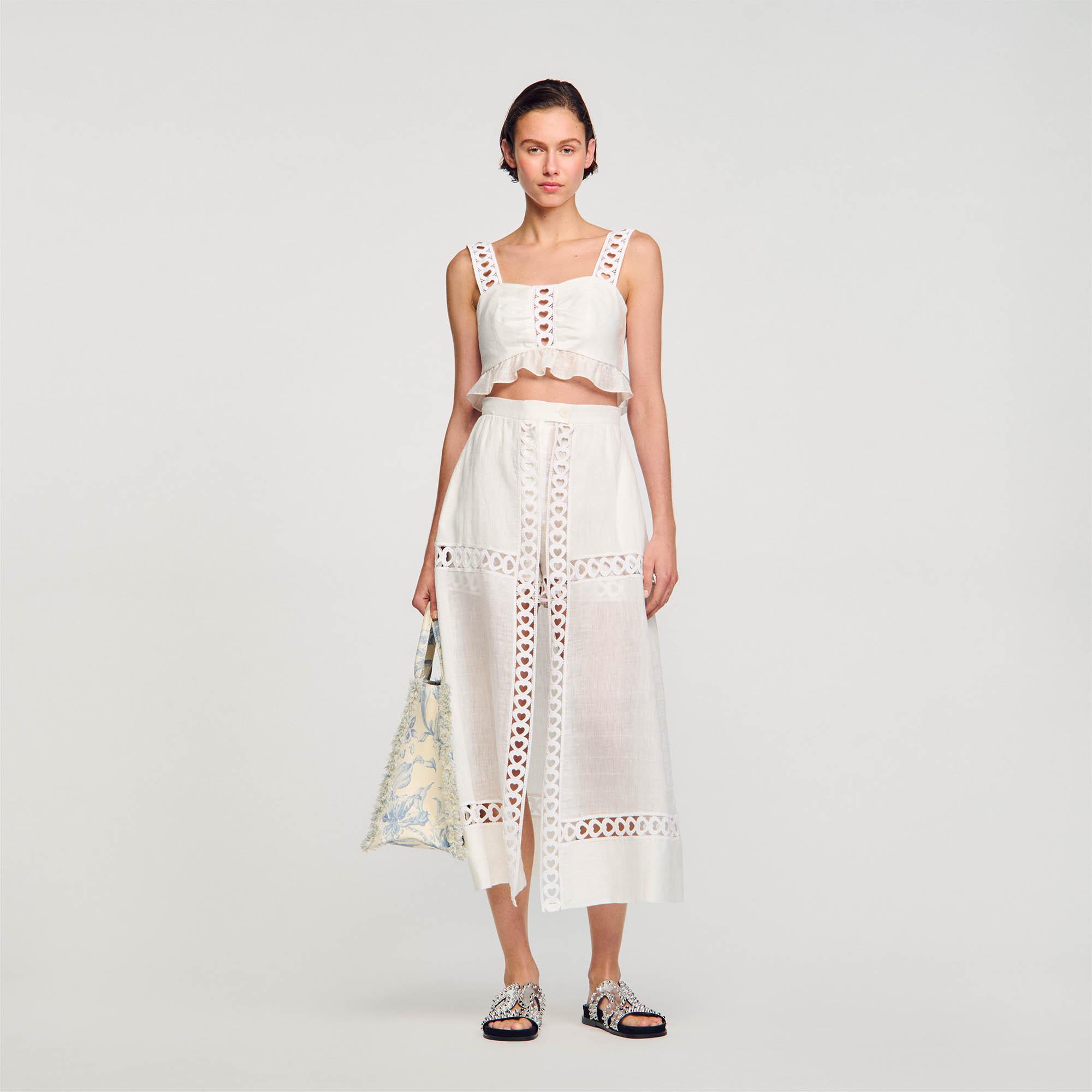 Jupe short longue en lin melange Sandro en coloris Blanc Lyst