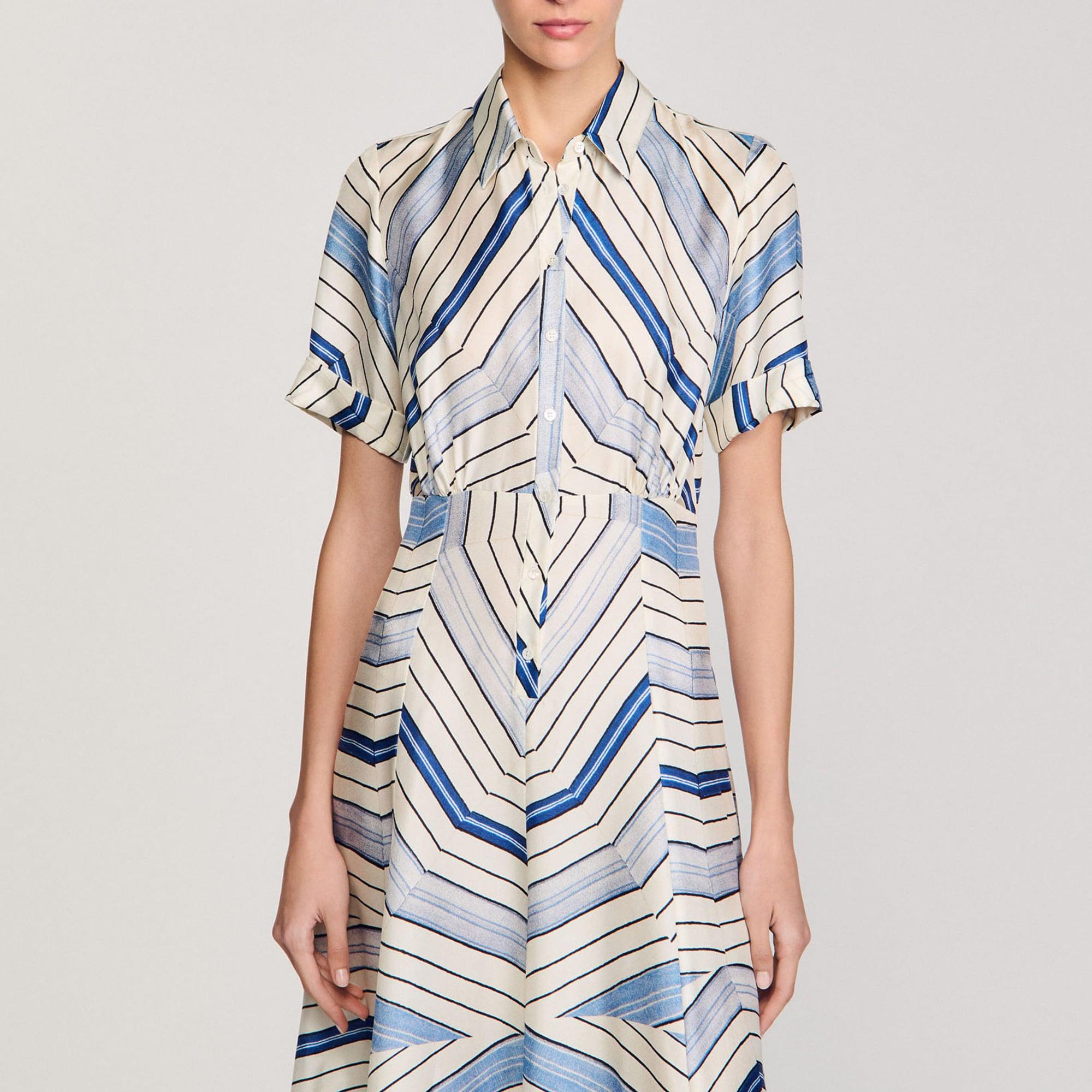 sandro spiral motif silk midi dress Sandro Spiral-Motif Silk Midi Dress in Blue