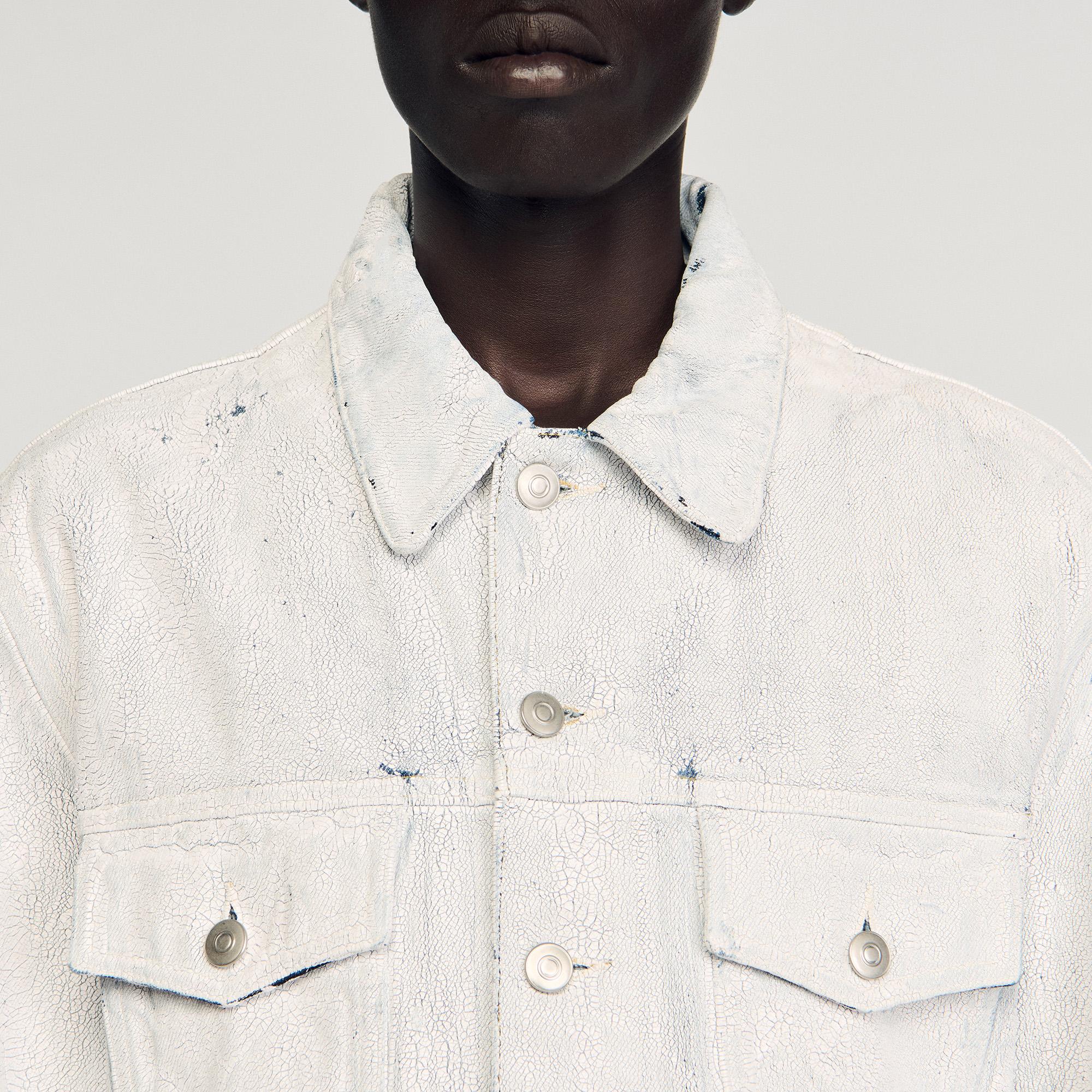 Sandro Cracked Coated Denim Jacket in White for Men | Lyst UK