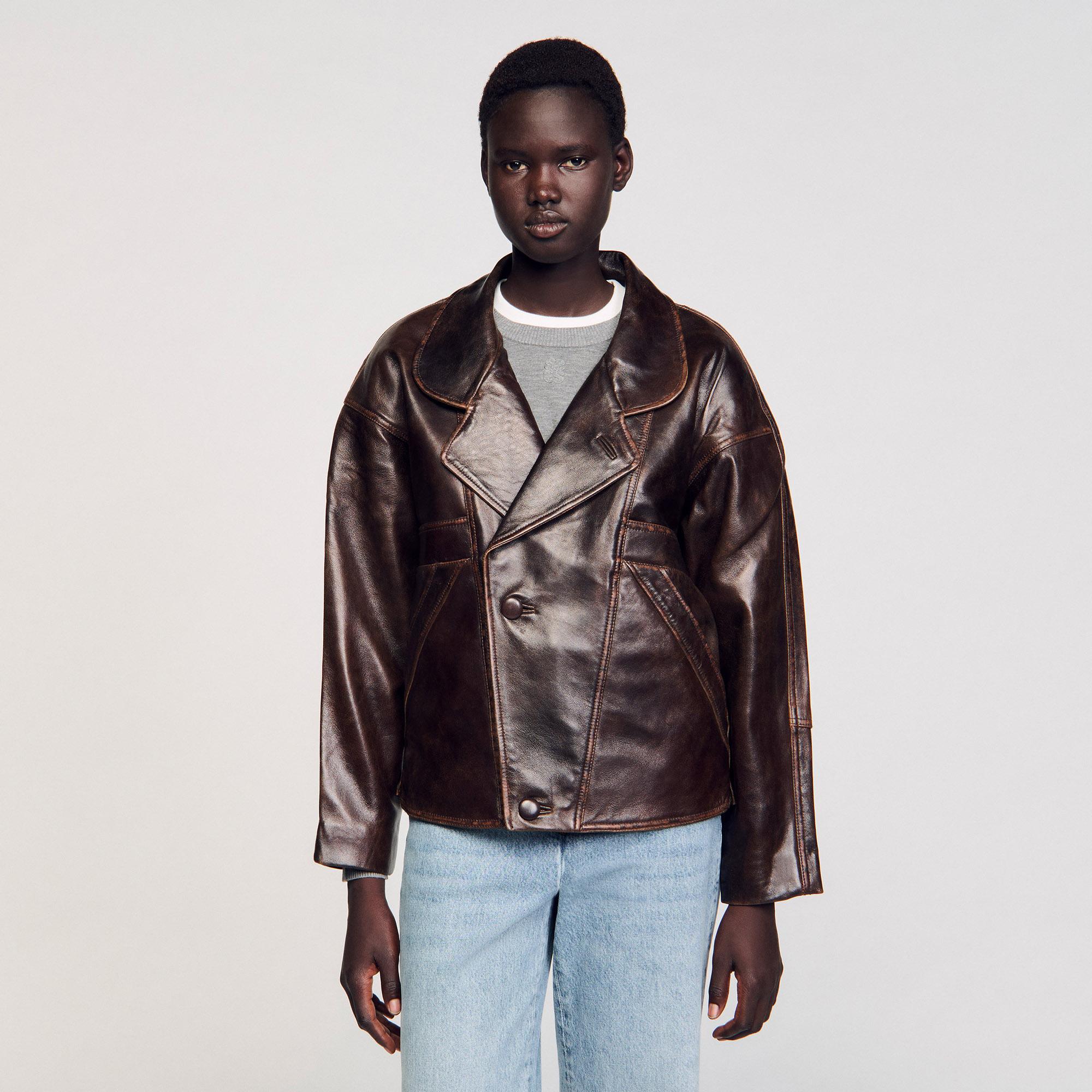 Cuir Vieilli Blouson En Cuir Sandro Femme Blouson Long En Cuir Vieilli