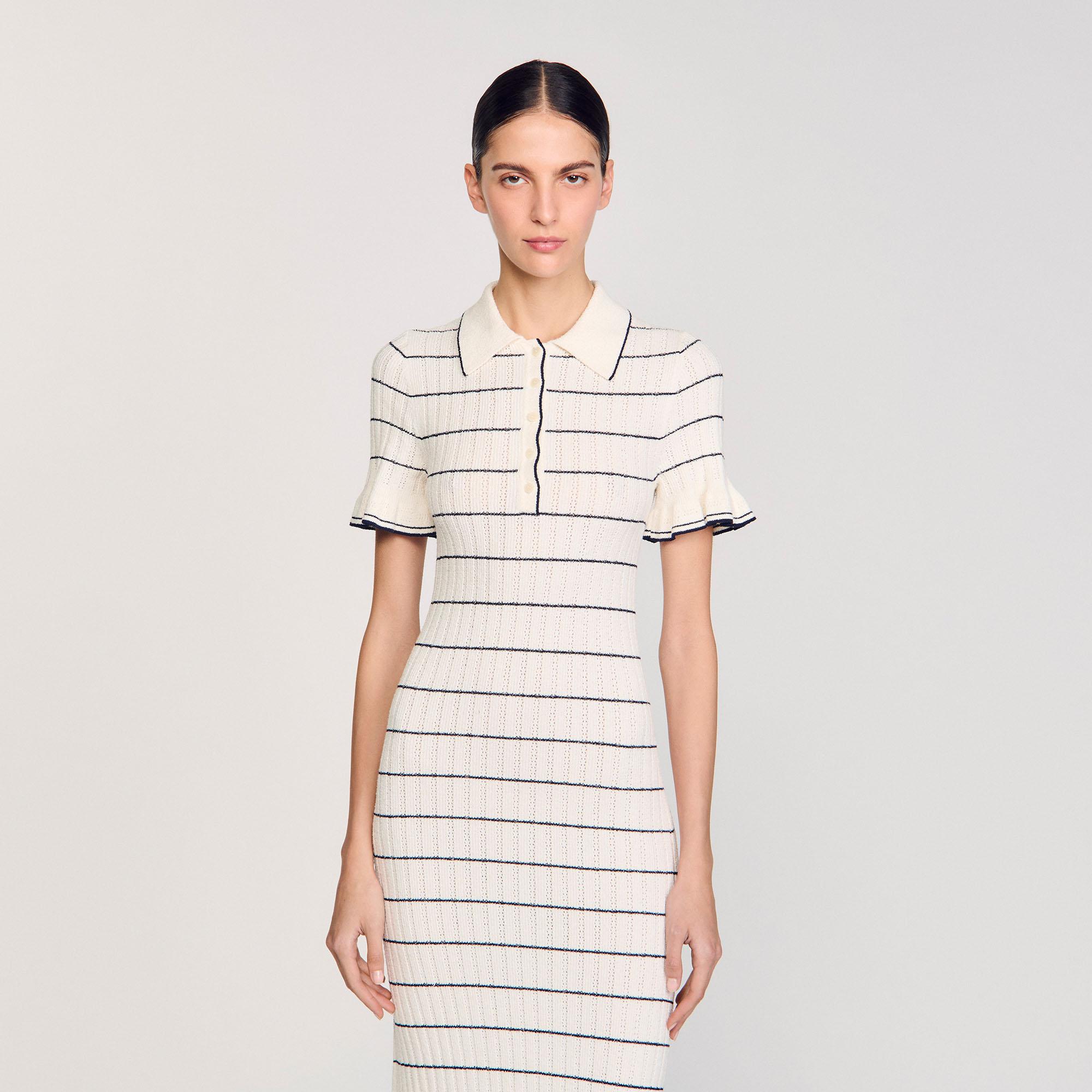 Sandro Knitted Maxi Dress With Polo Neck in White | Lyst UK