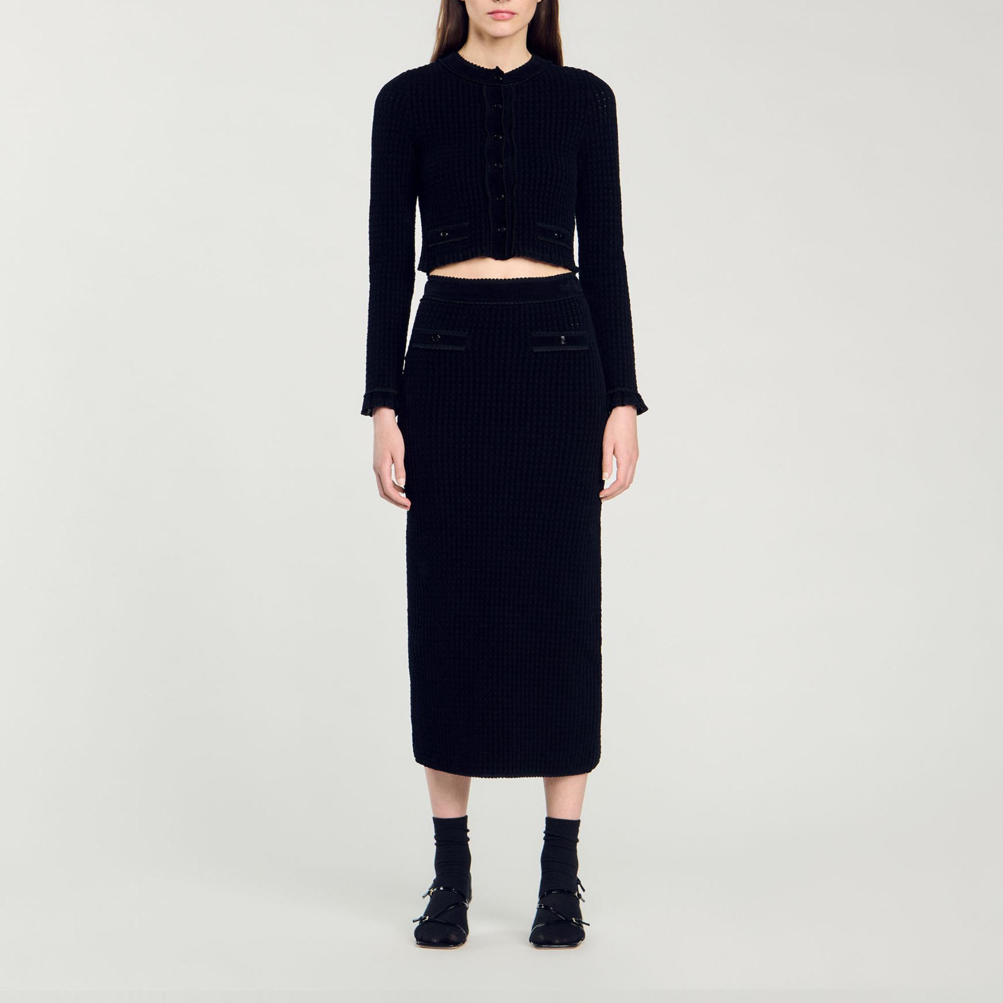 Jupe midi en maille velours Sandro en coloris Bleu Lyst