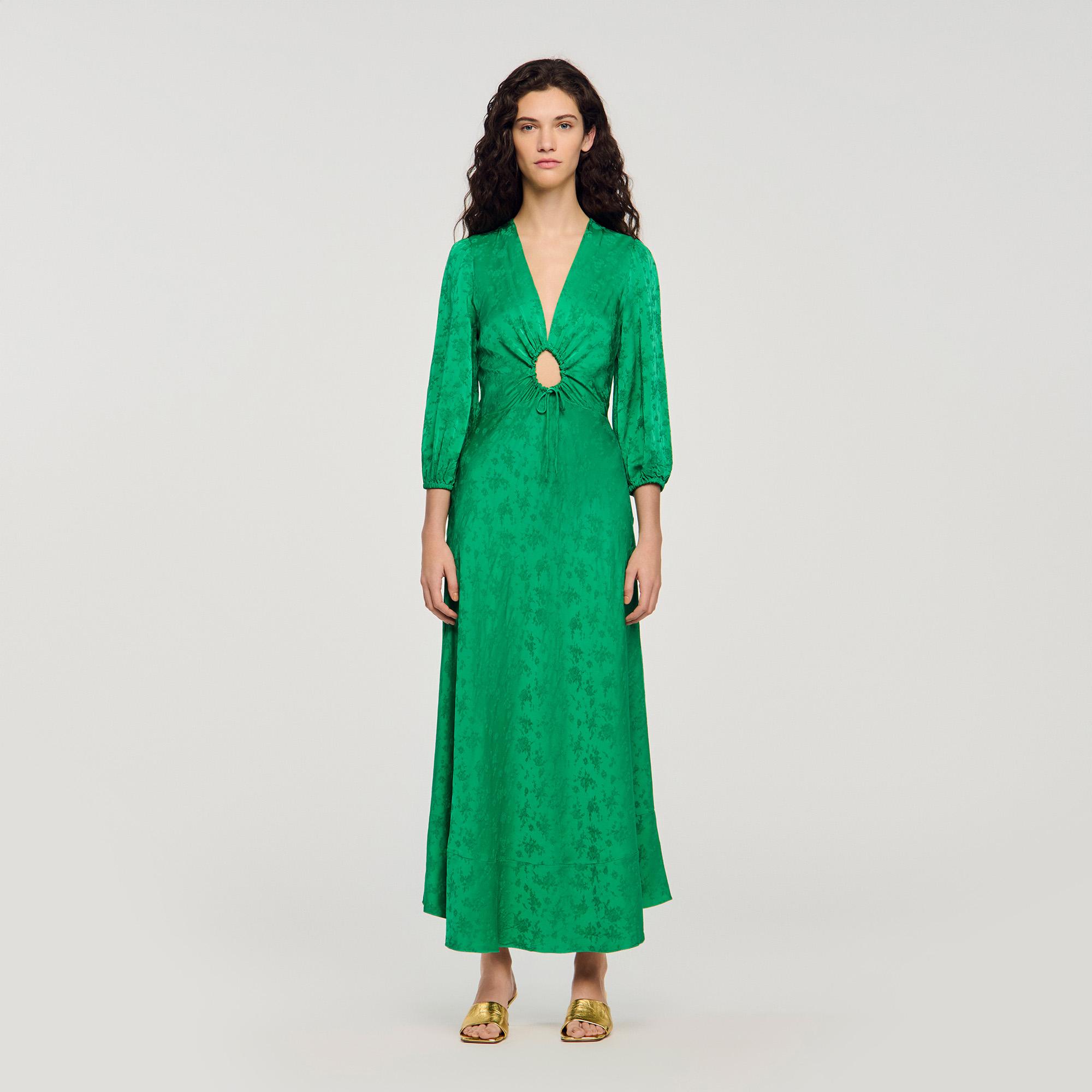 slim fit dress slacks Sandro Green Lace High Neck Mini Dress UK S