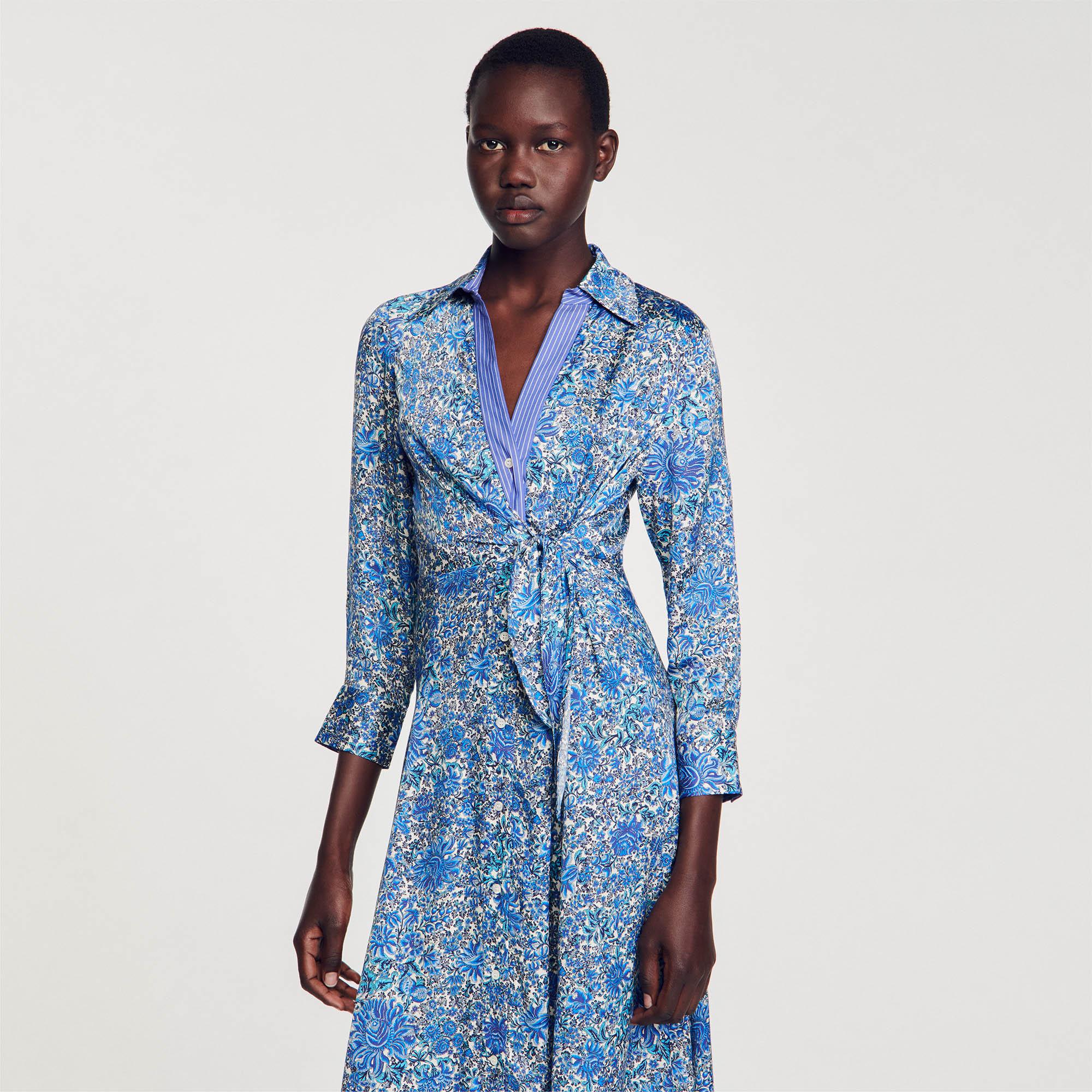 Sandro Floral Print Midi Shirt Dress in Blue Lyst UK