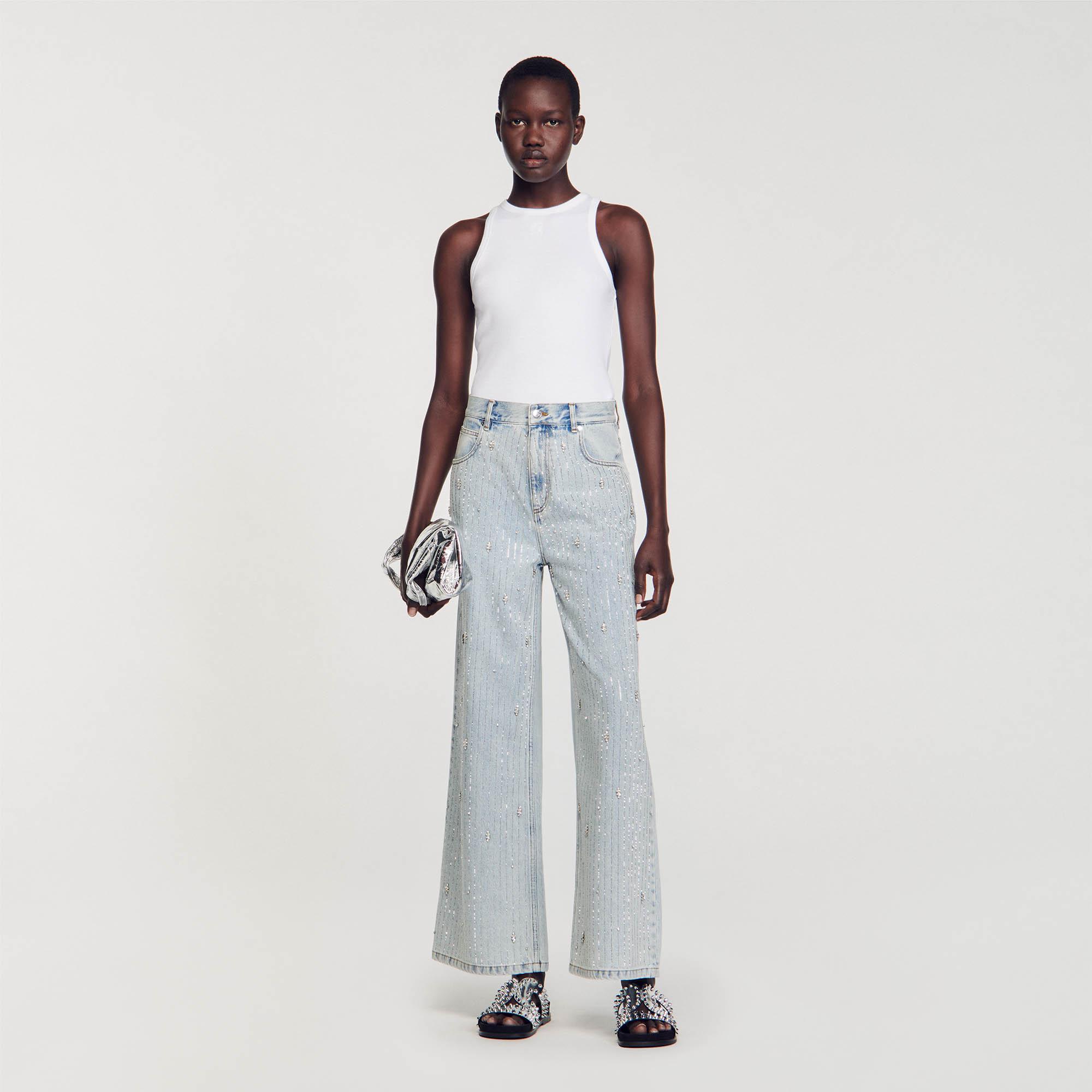 Sandro Rhinestone-Embellished Jeans in White Lyst UK