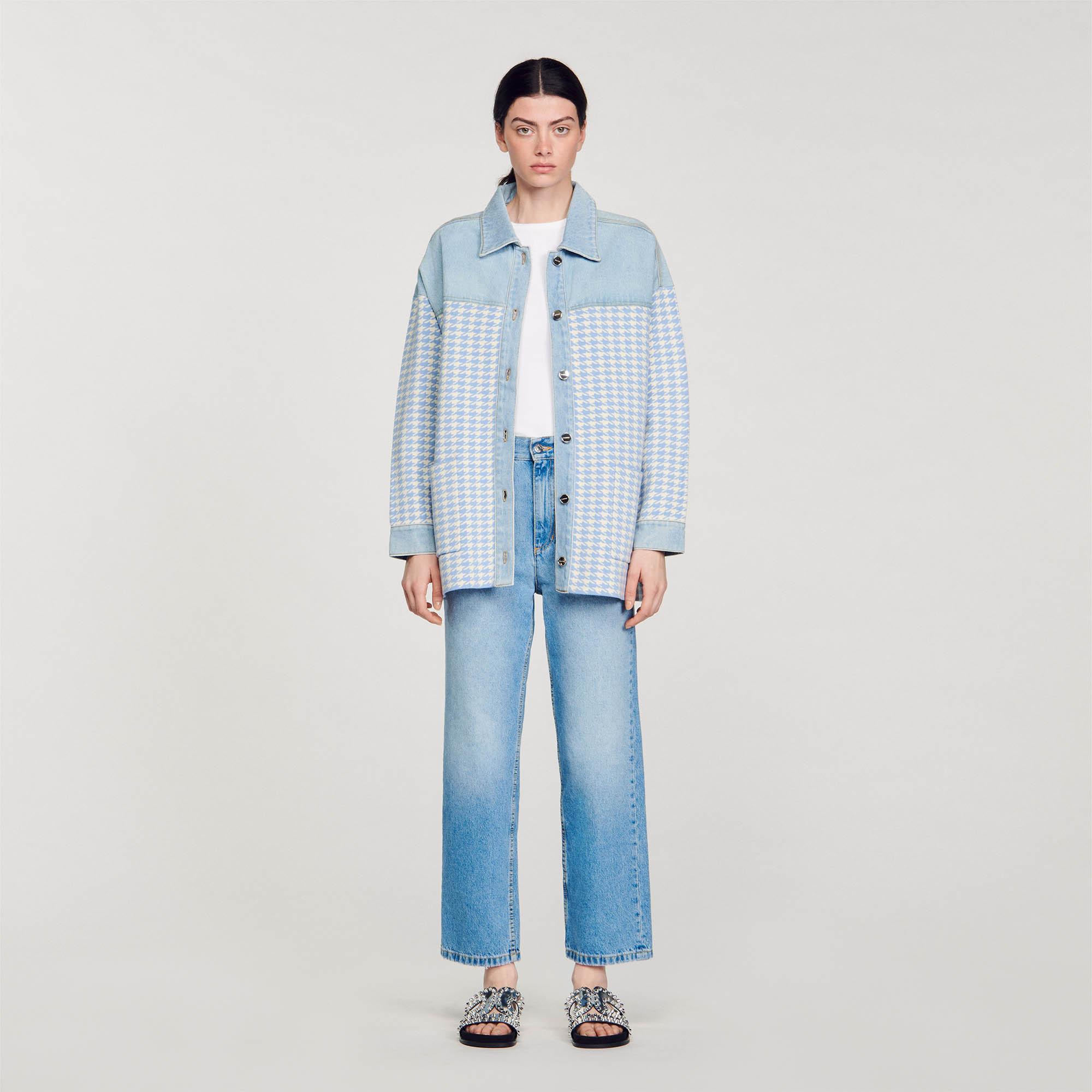 ジャケット・アウター SANDRO Long Houndstooth Coatigan sandro-Sky-Blue-Houndstooth-