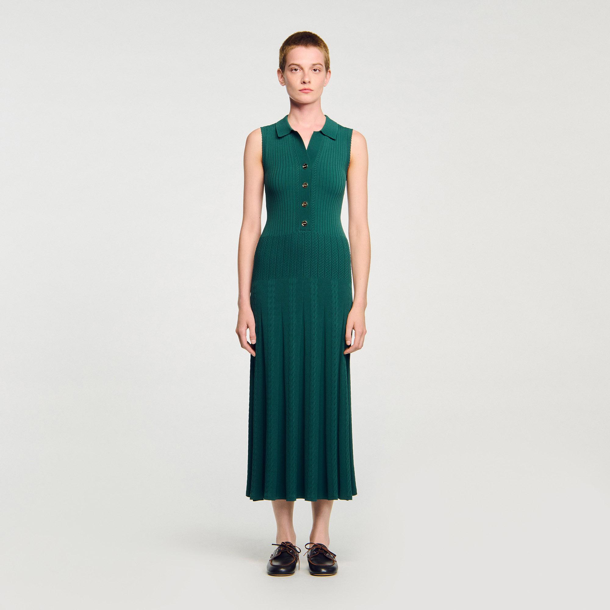 Sandro Knit Dress With Polo Neck in Green